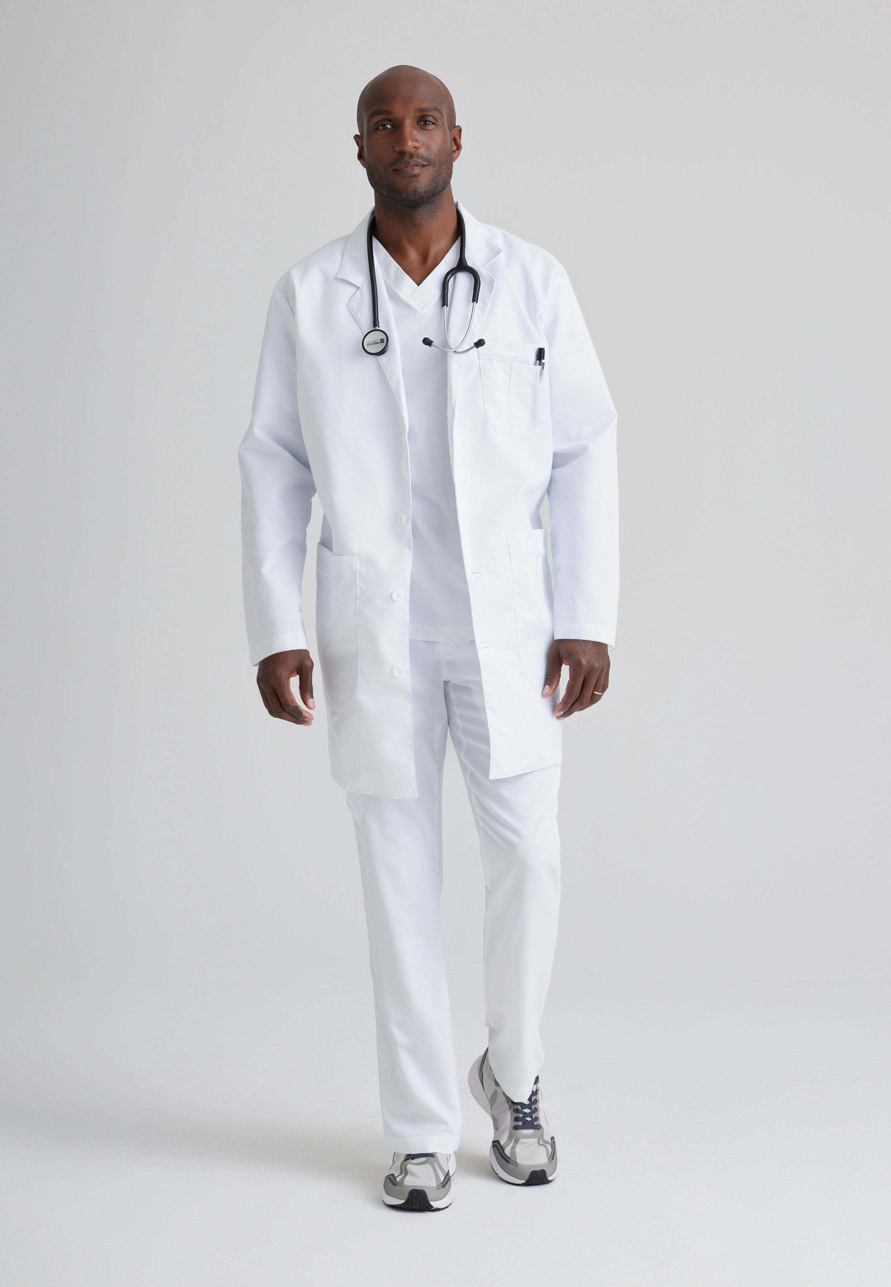 Full Body View of the Noah 5-Pocket 37" Lab Coat in White from Grey's Anatomy™ by Barco Classic
