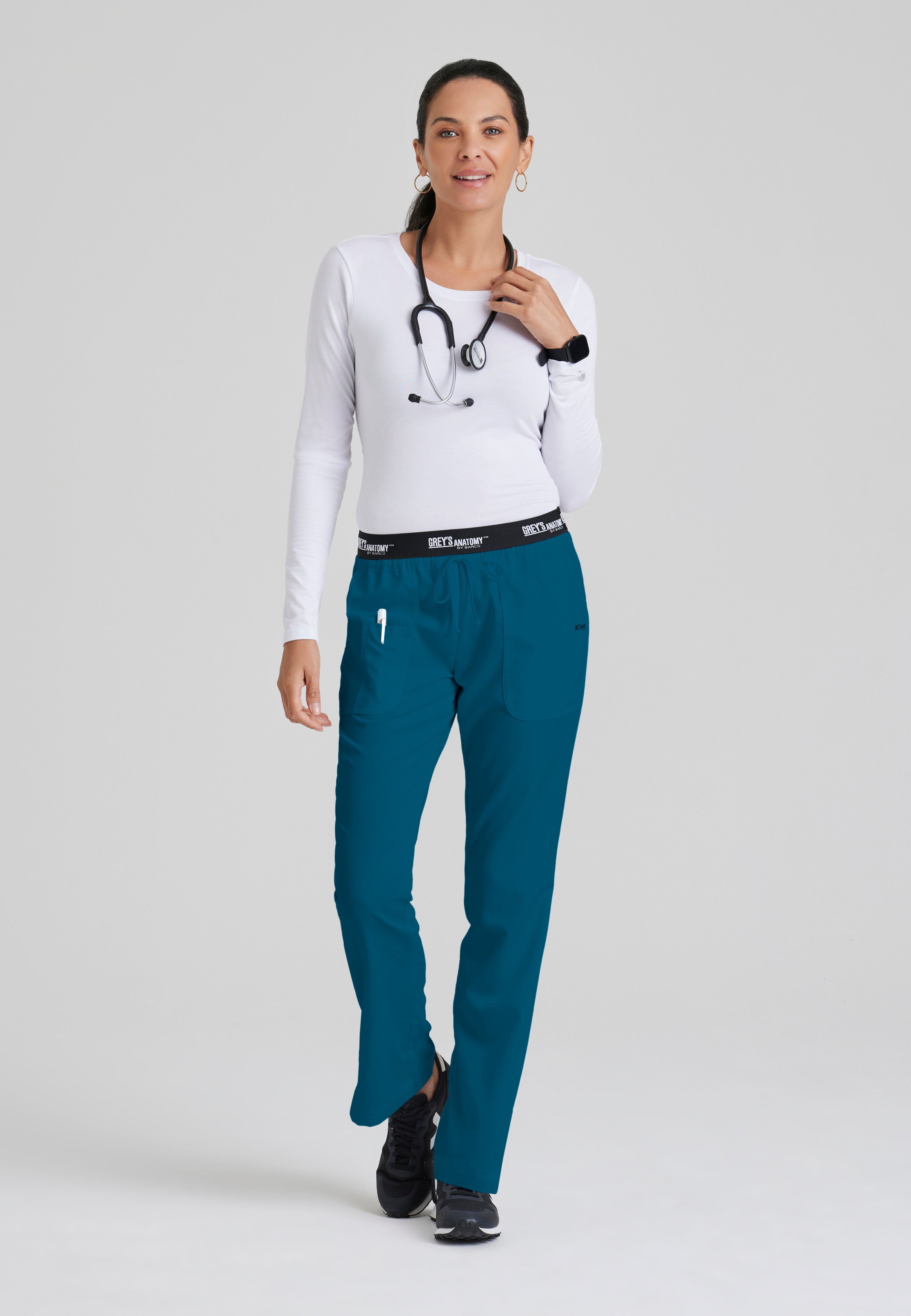 Full Body View of the Aubrey 3-Pocket Low-Rise Flared Leg Scrub Pant in Bahama from Grey's Anatomy™ by Barco Classic