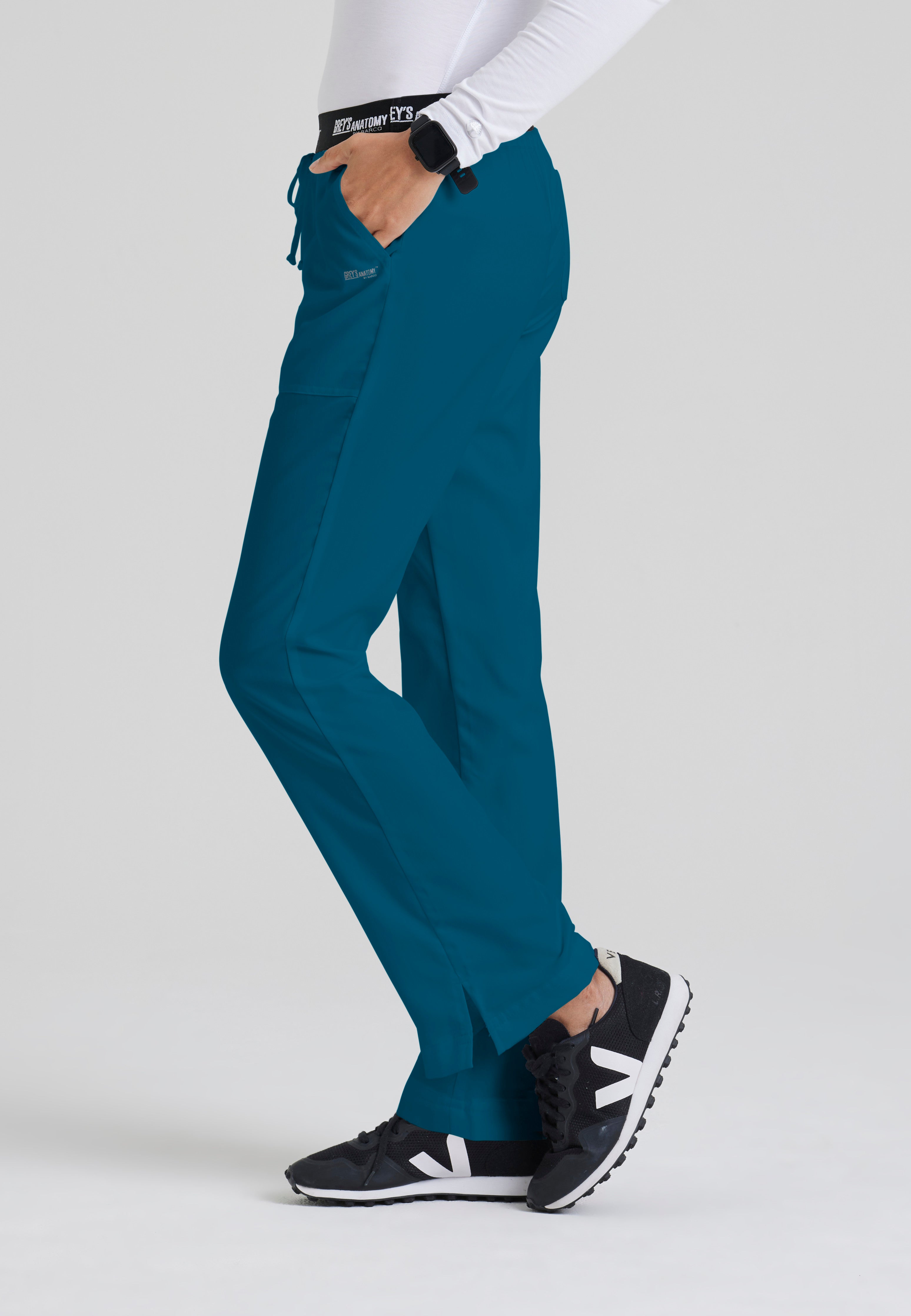 Side View of the Aubrey 3-Pocket Low-Rise Flared Leg Scrub Pant in Bahama from Grey's Anatomy™ by Barco Classic