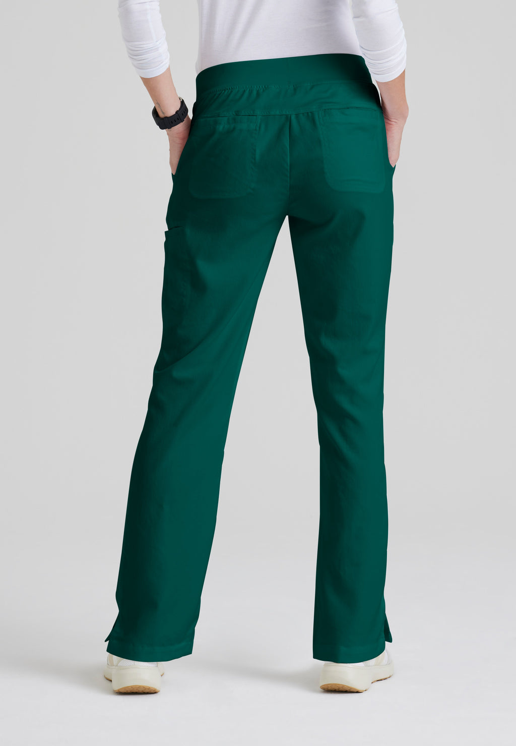 Back View of the Mia 6-Pocket Mid-Rise Straight Leg Scrub Pant in Hunter Green from Grey's Anatomy™ by Barco Classic