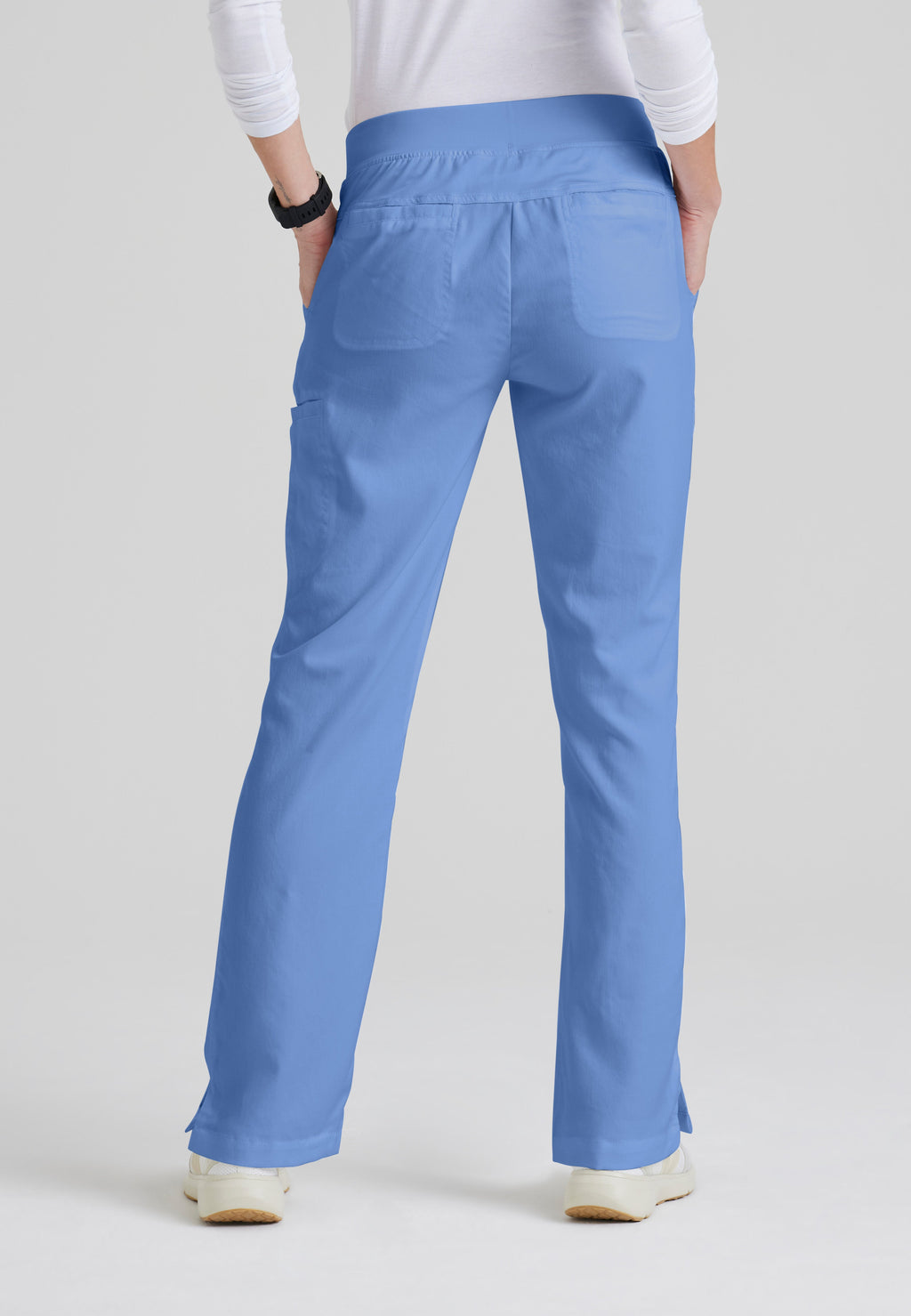 Back View of the Mia 6-Pocket Mid-Rise Straight Leg Scrub Pant in Ciel Blue from Grey's Anatomy™ by Barco Classic