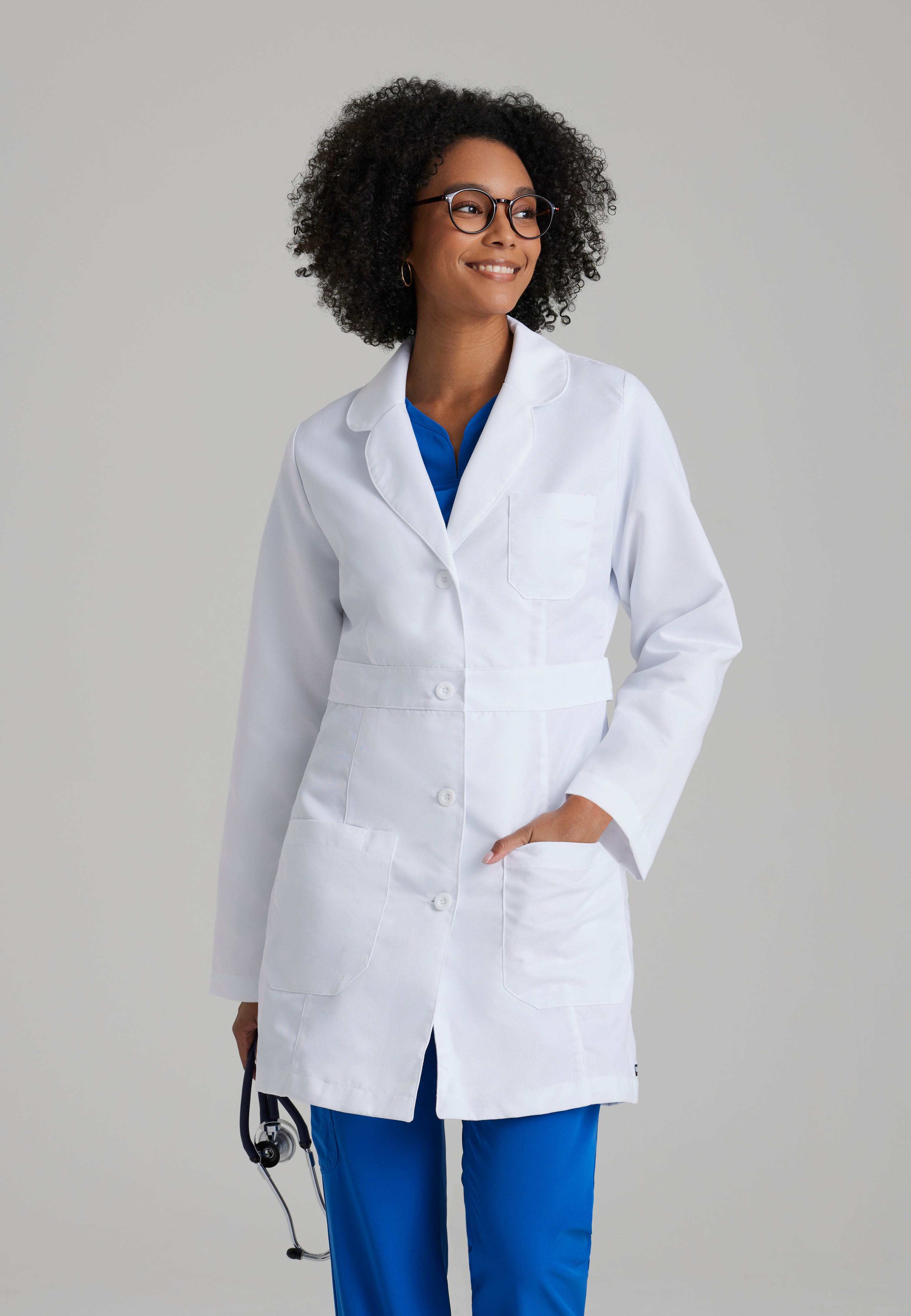Front View of the Lily 3-Pocket 34" Lab Coat in White from Grey's Anatomy™ by Barco Classic