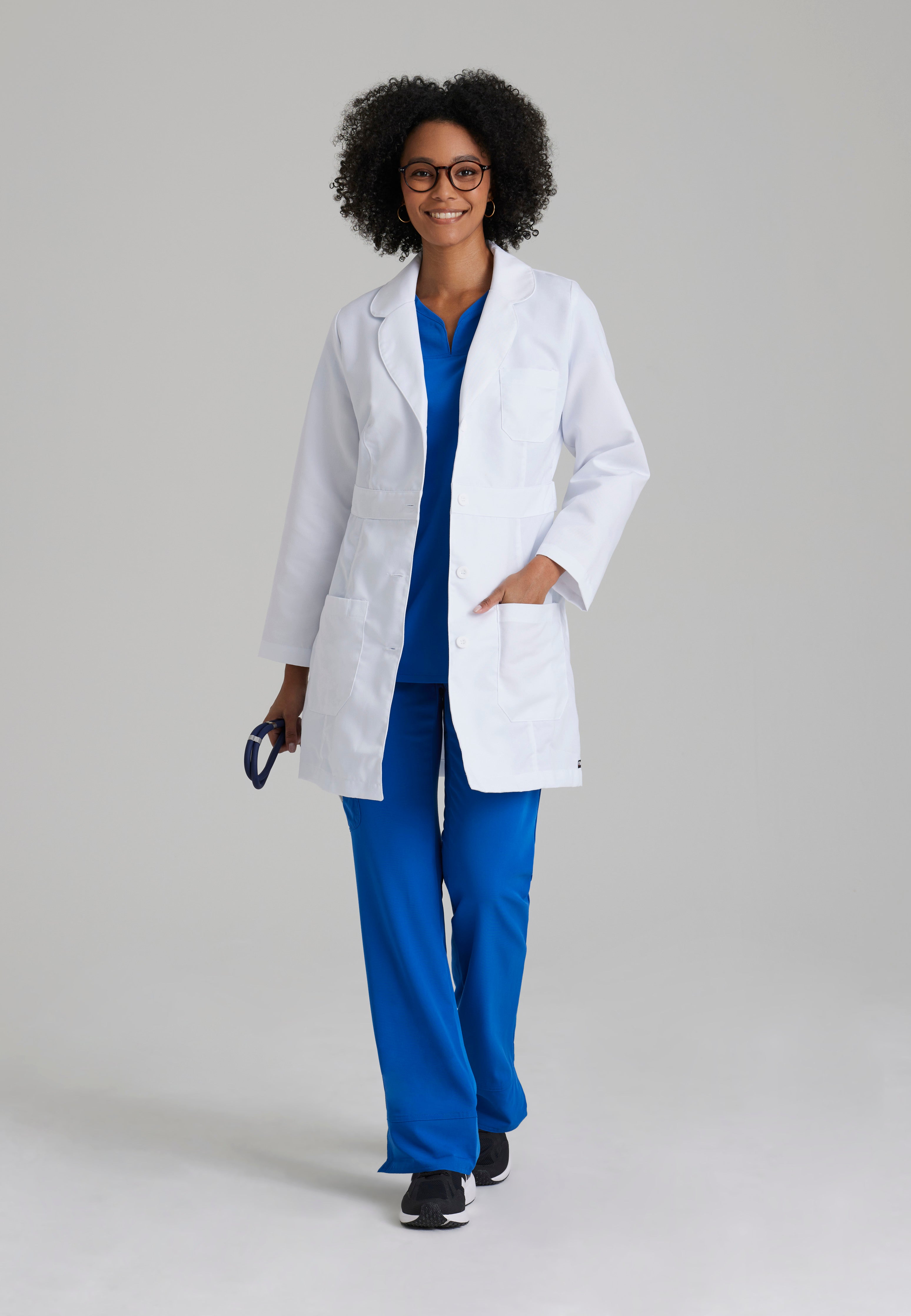 Full Body View of the Lily 3-Pocket 34" Lab Coat in White from Grey's Anatomy™ by Barco Classic