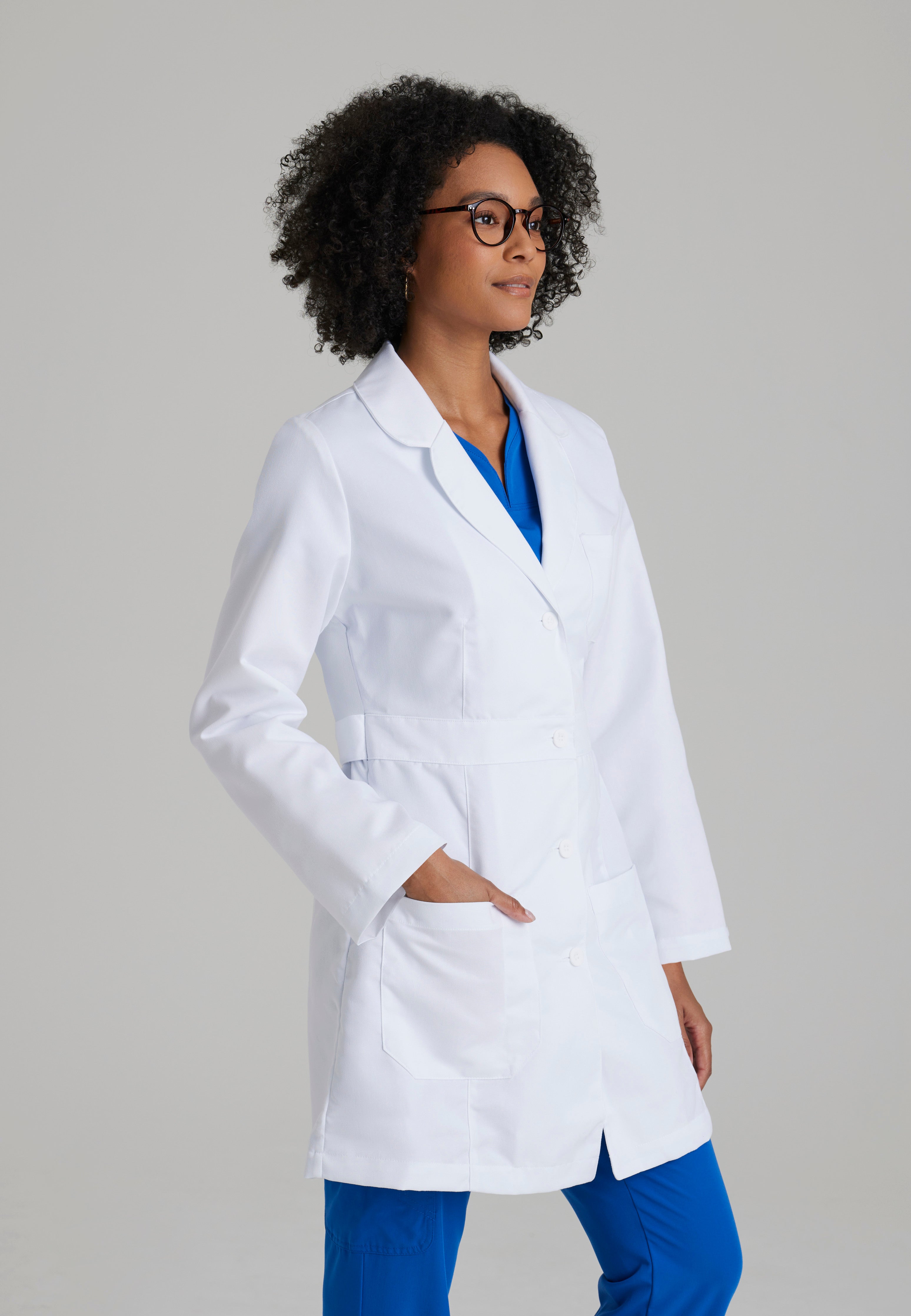 Side View of the Lily 3-Pocket 34" Lab Coat in White from Grey's Anatomy™ by Barco Classic