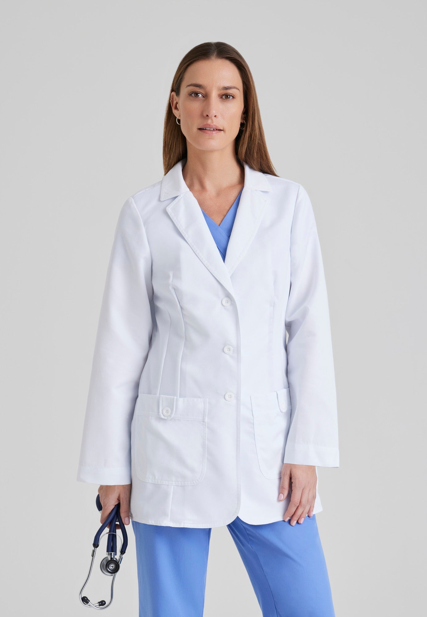 Front View of the Hannah 2-Pocket 31.5" Lab Coat in White from Grey's Anatomy™ by Barco Classic