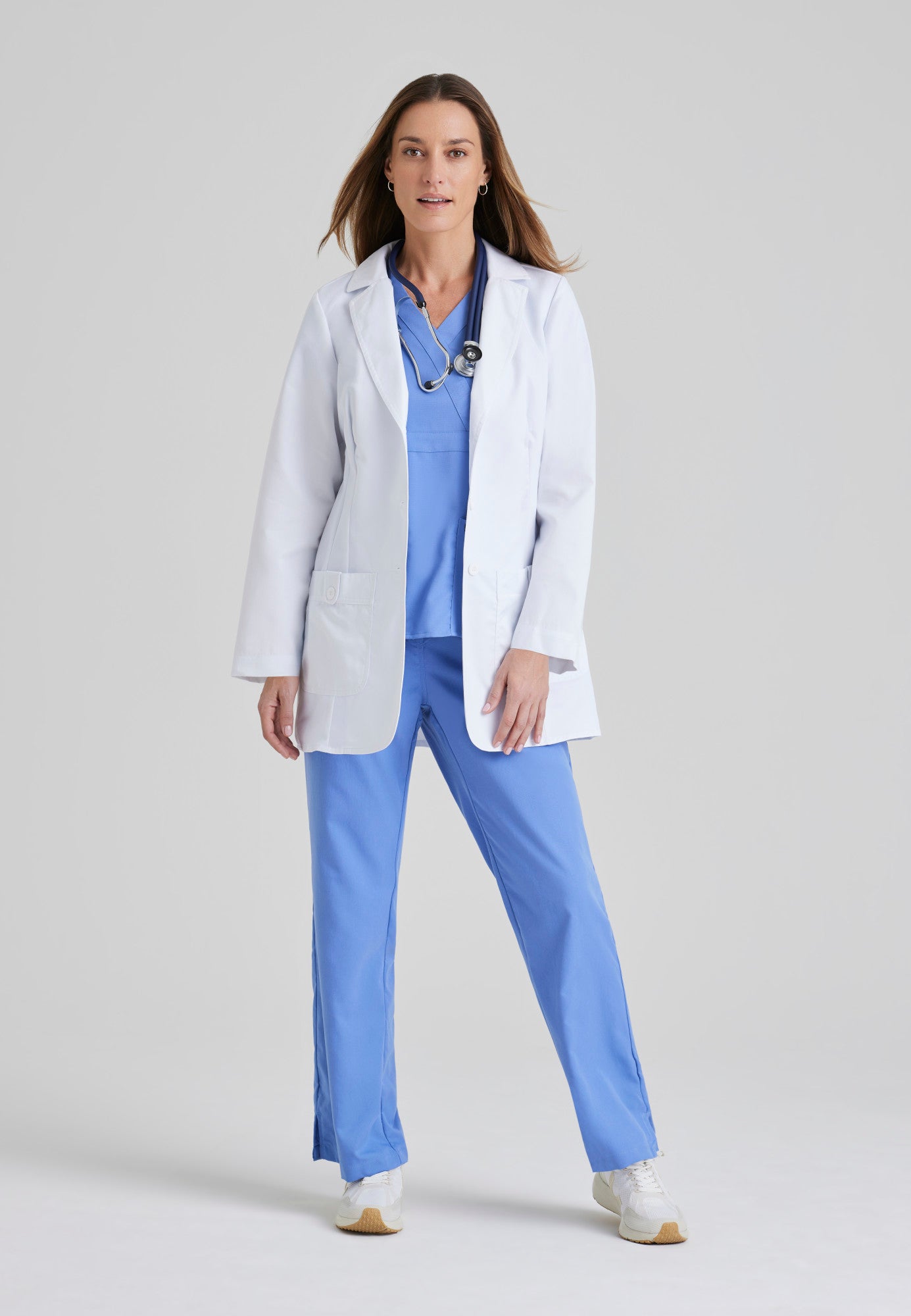Full Body View of the Hannah 2-Pocket 31.5" Lab Coat in White from Grey's Anatomy™ by Barco Classic