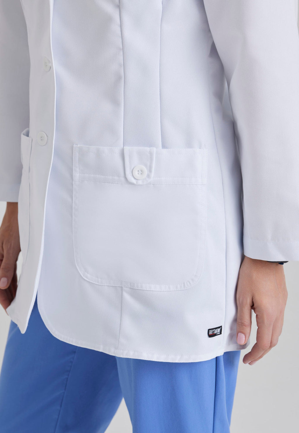 Detail Shot of the Hannah 2-Pocket 31.5" Lab Coat in White from Grey's Anatomy™ by Barco Classic