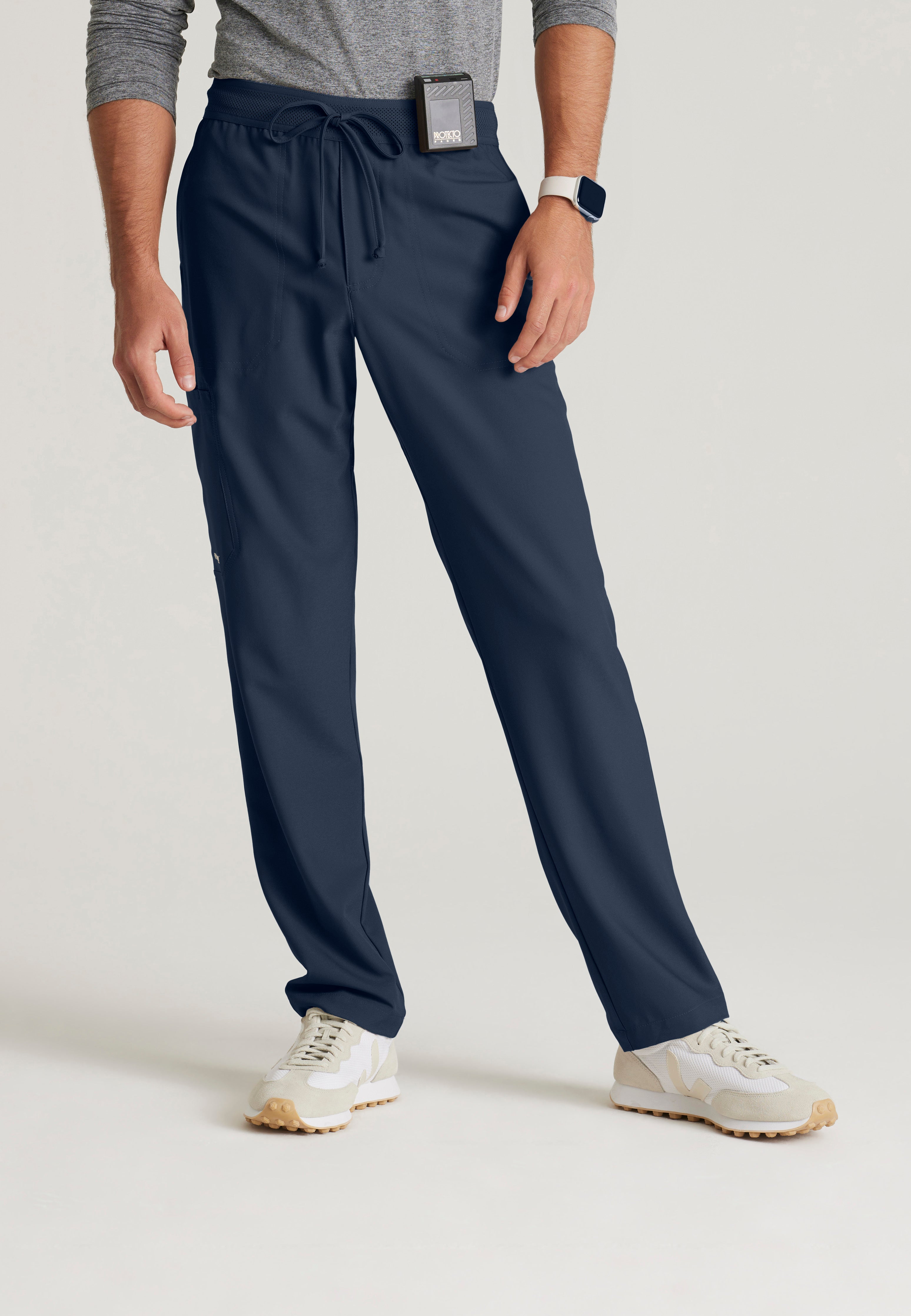 Front View of the Highland 5-Pocket Slim Straight Leg Ciclo® Scrub Pant in Steel from Grey's Anatomy™ by Barco Evolve