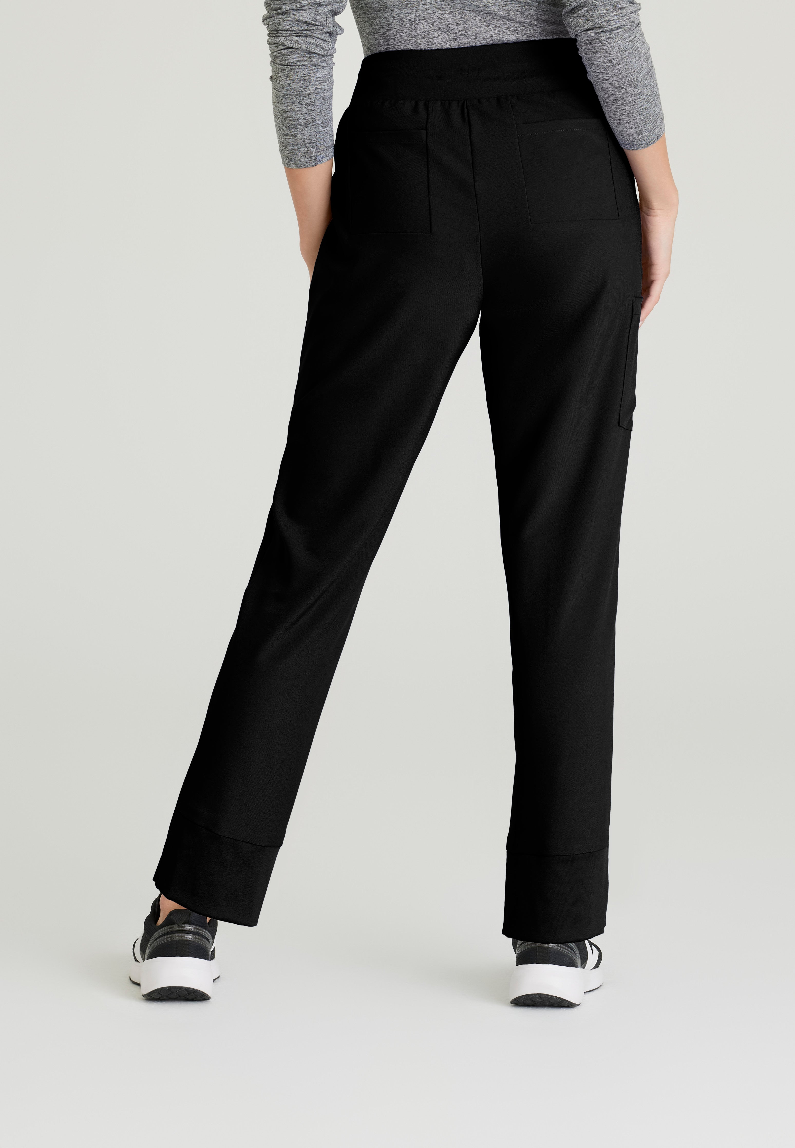 Back View of the Flight 5-Pocket High Rise Tapered Leg Pant in Black from Grey's Anatomy™ by Barco Evolve