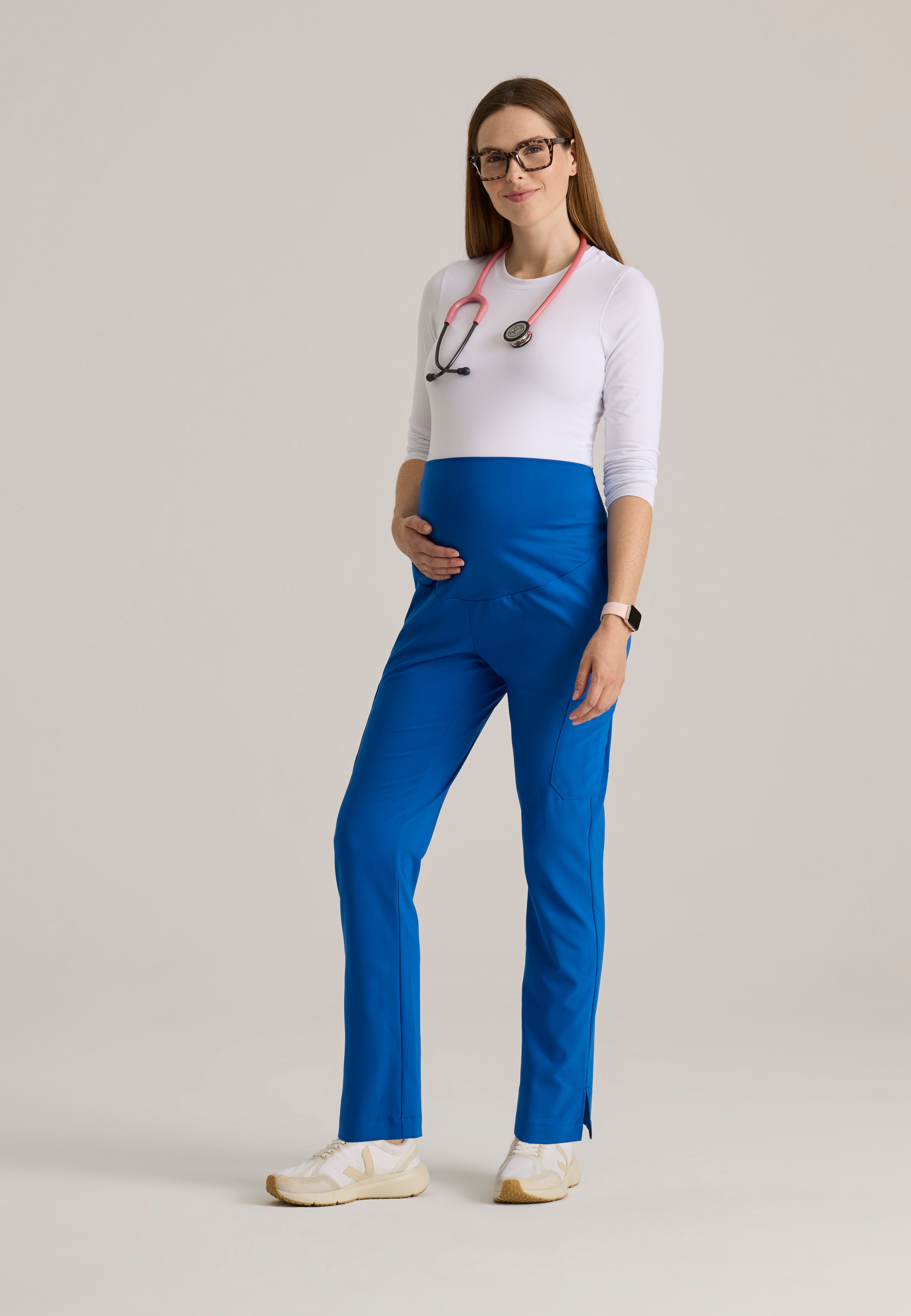 Full Body View of the Promise Maternity Pant in New Royal from Grey's Anatomy™ by Barco Evolve
