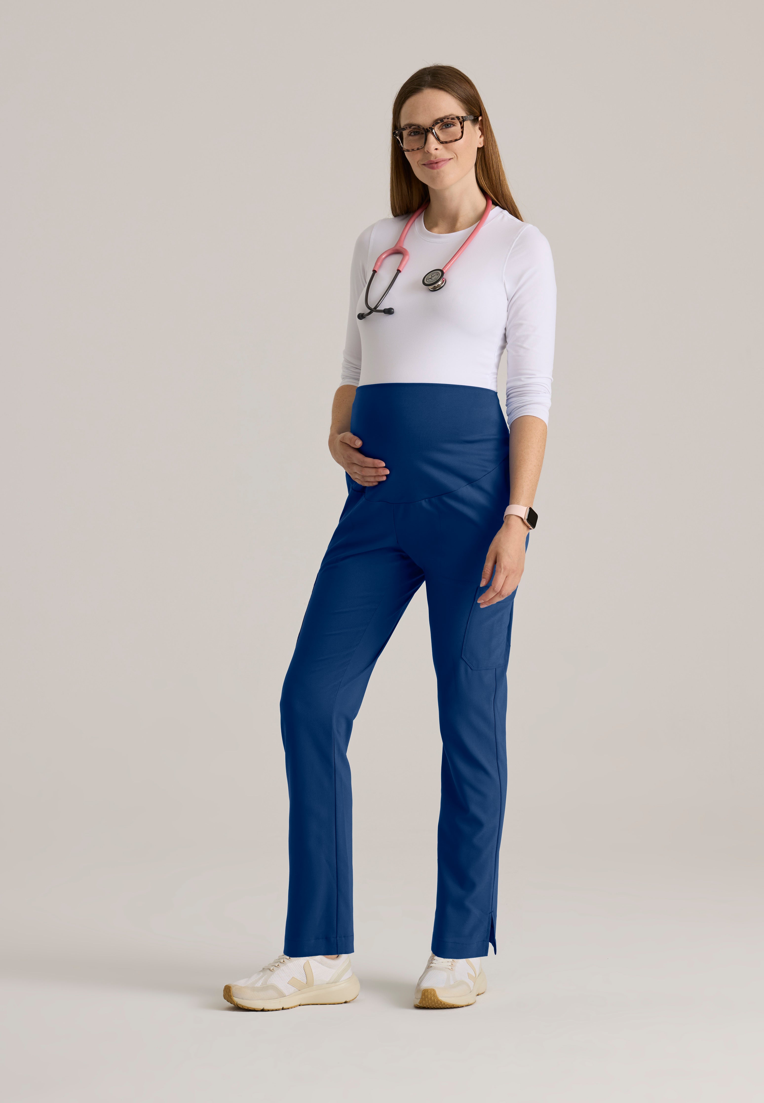 Full Body View of the Promise Maternity Pant in Indigo from Grey's Anatomy™ by Barco Evolve