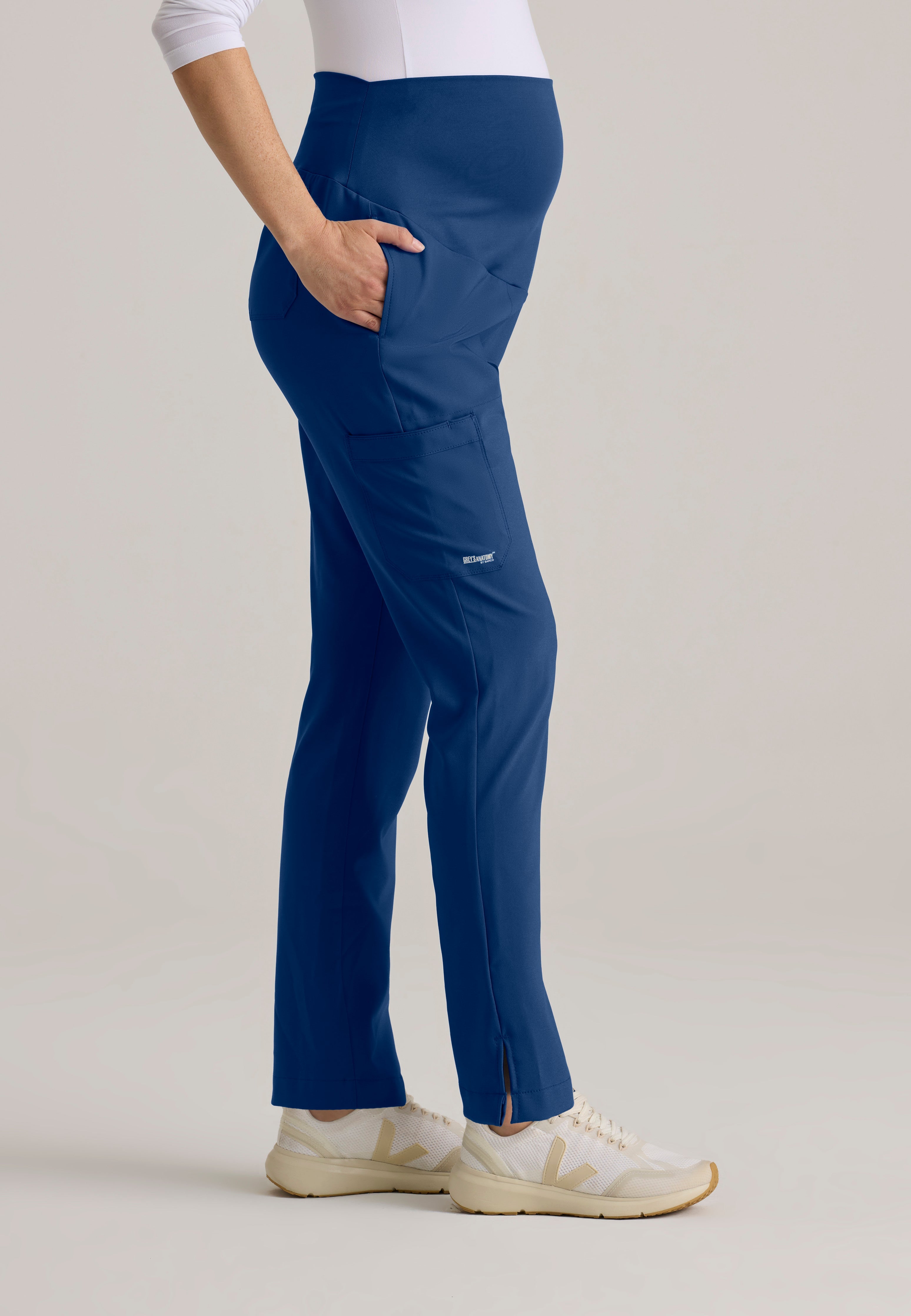 Side View of the Promise Maternity Pant in Indigo from Grey's Anatomy™ by Barco Evolve