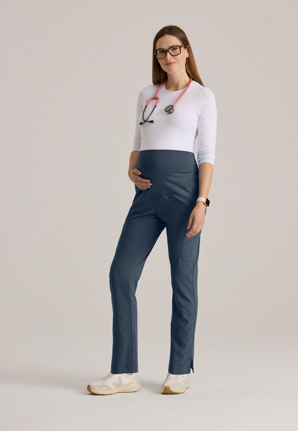 Full Body View of the Promise Maternity Pant in Steel from Grey's Anatomy™ by Barco Evolve
