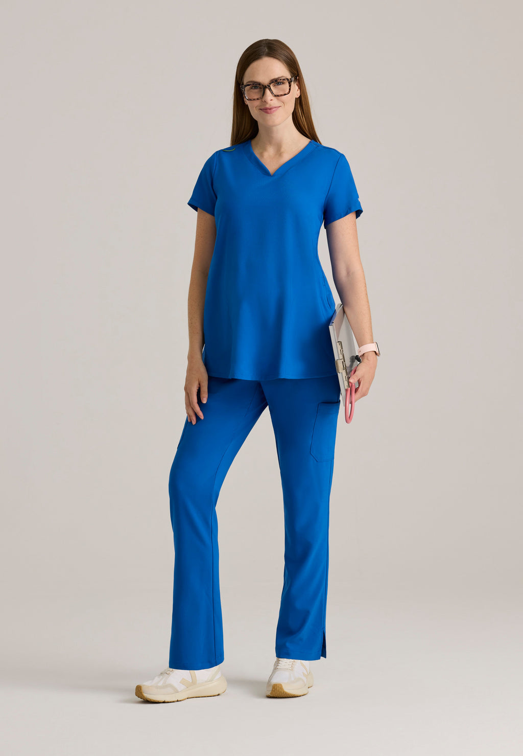 Full Body View of the Promise Maternity Top in New Royal from Grey's Anatomy™ by Barco Evolve
