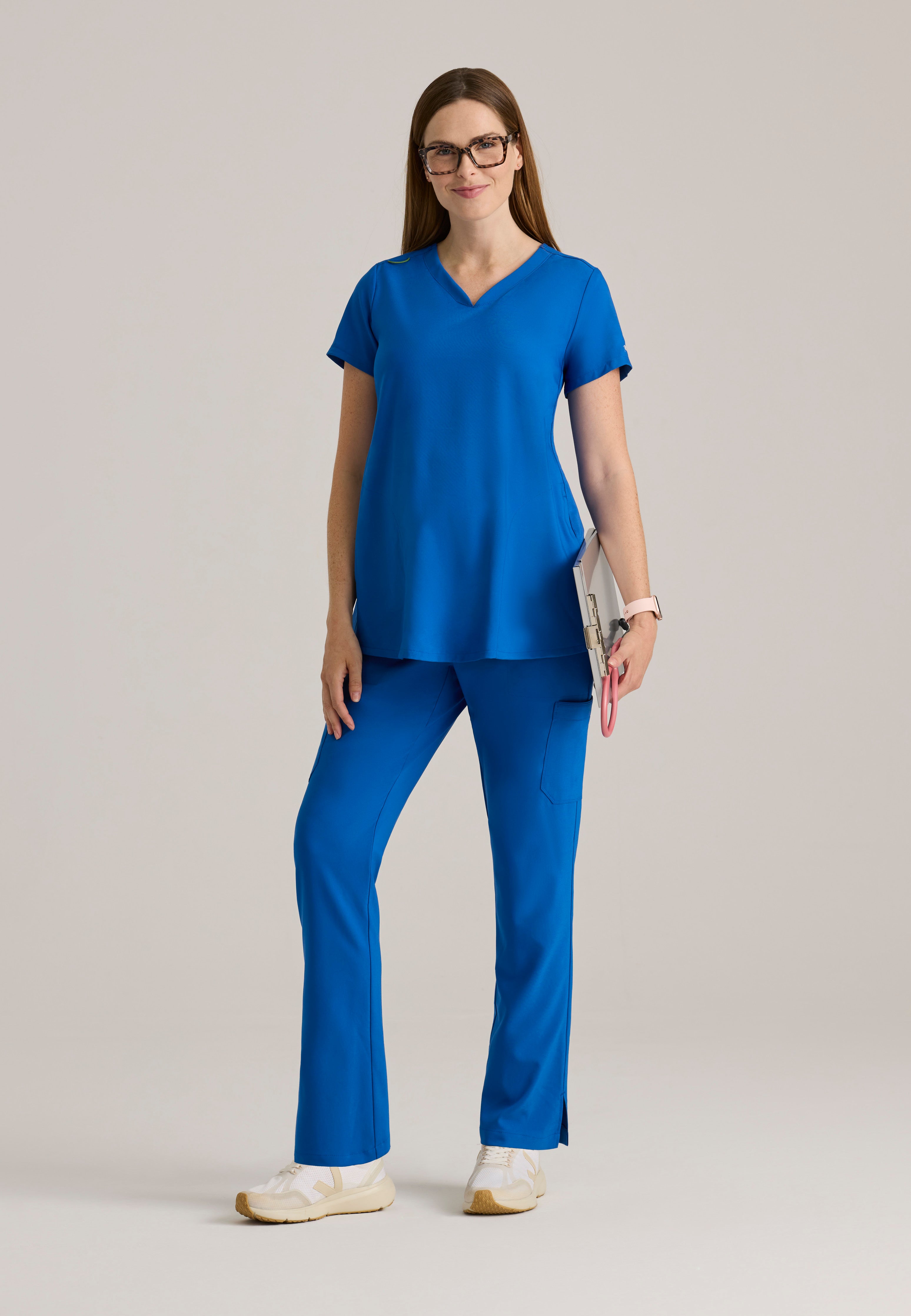 Full Body View of the Promise Maternity Top in New Royal from Grey's Anatomy™ by Barco Evolve