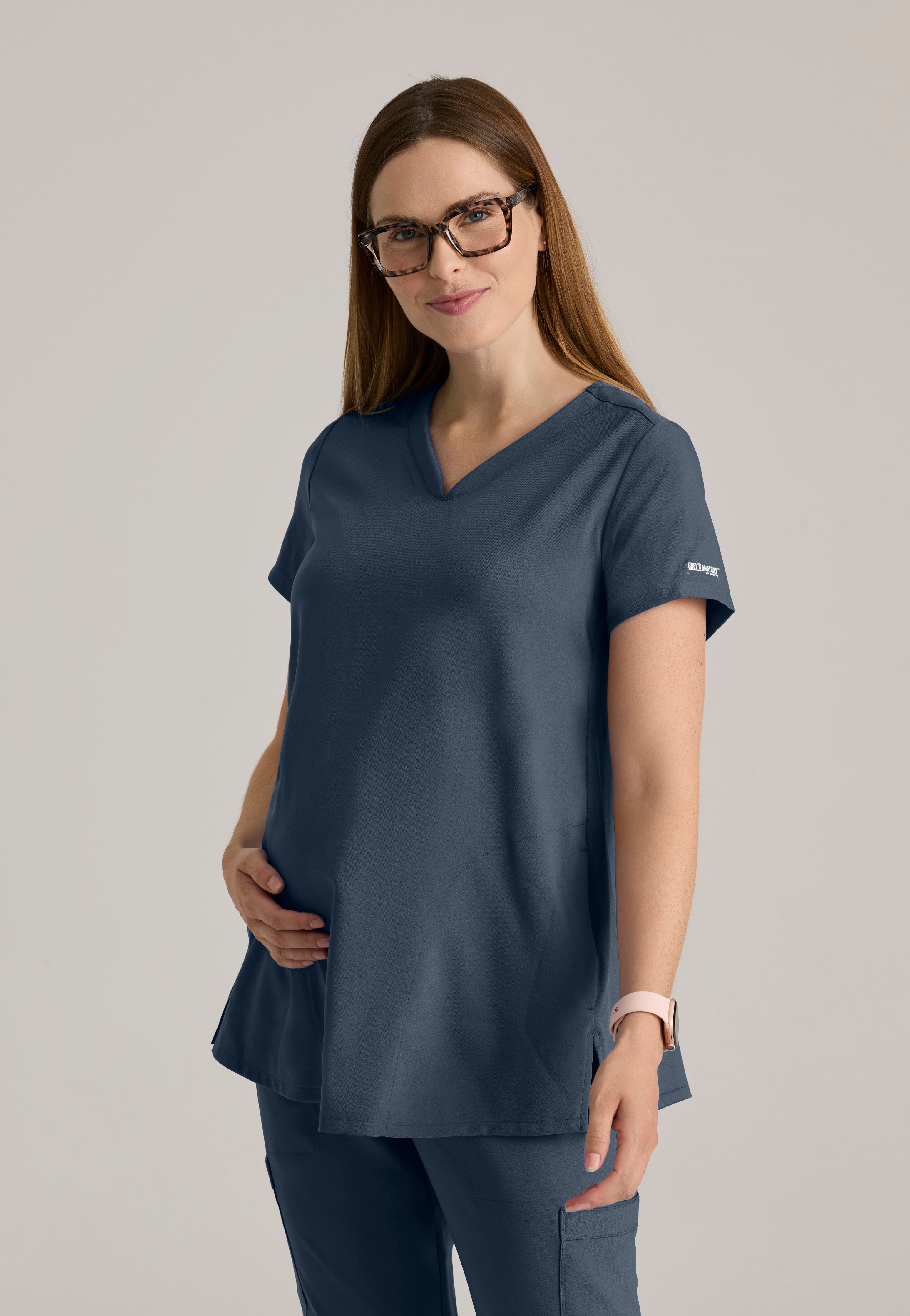 Front View of the Promise Maternity Top in Steel from Grey's Anatomy™ by Barco Evolve