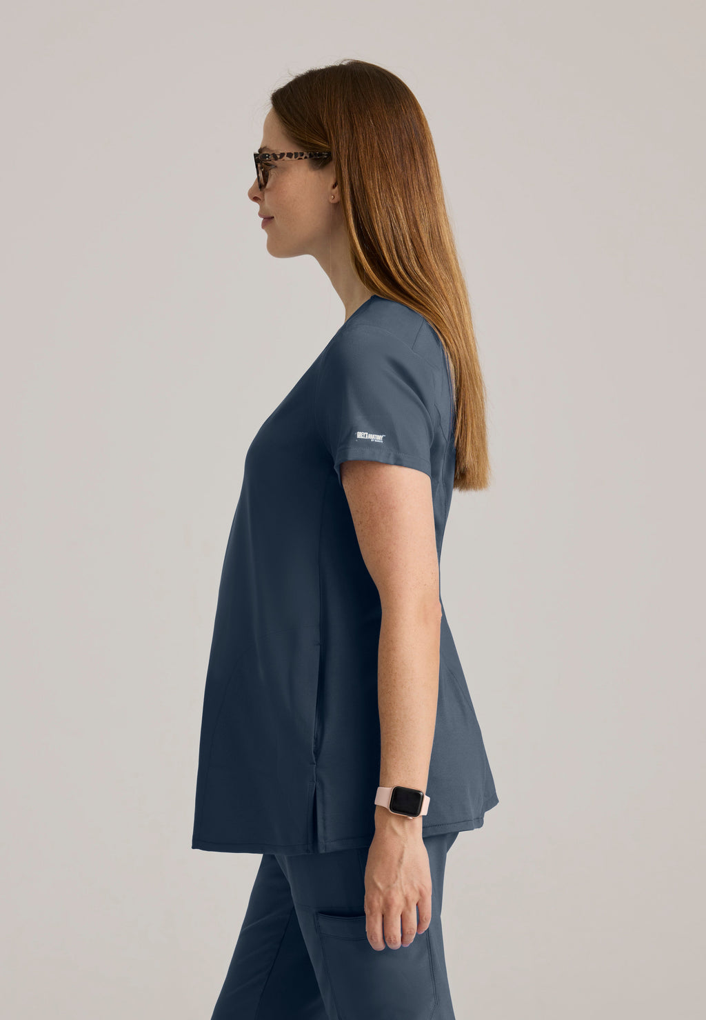 Side View of the Promise Maternity Top in Steel from Grey's Anatomy™ by Barco Evolve