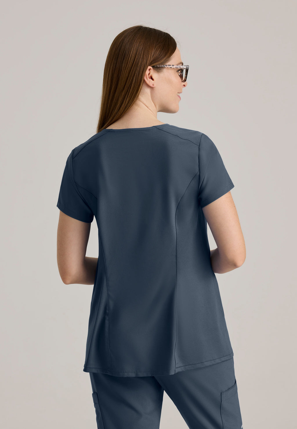 Back View of the Promise Maternity Top in Steel from Grey's Anatomy™ by Barco Evolve