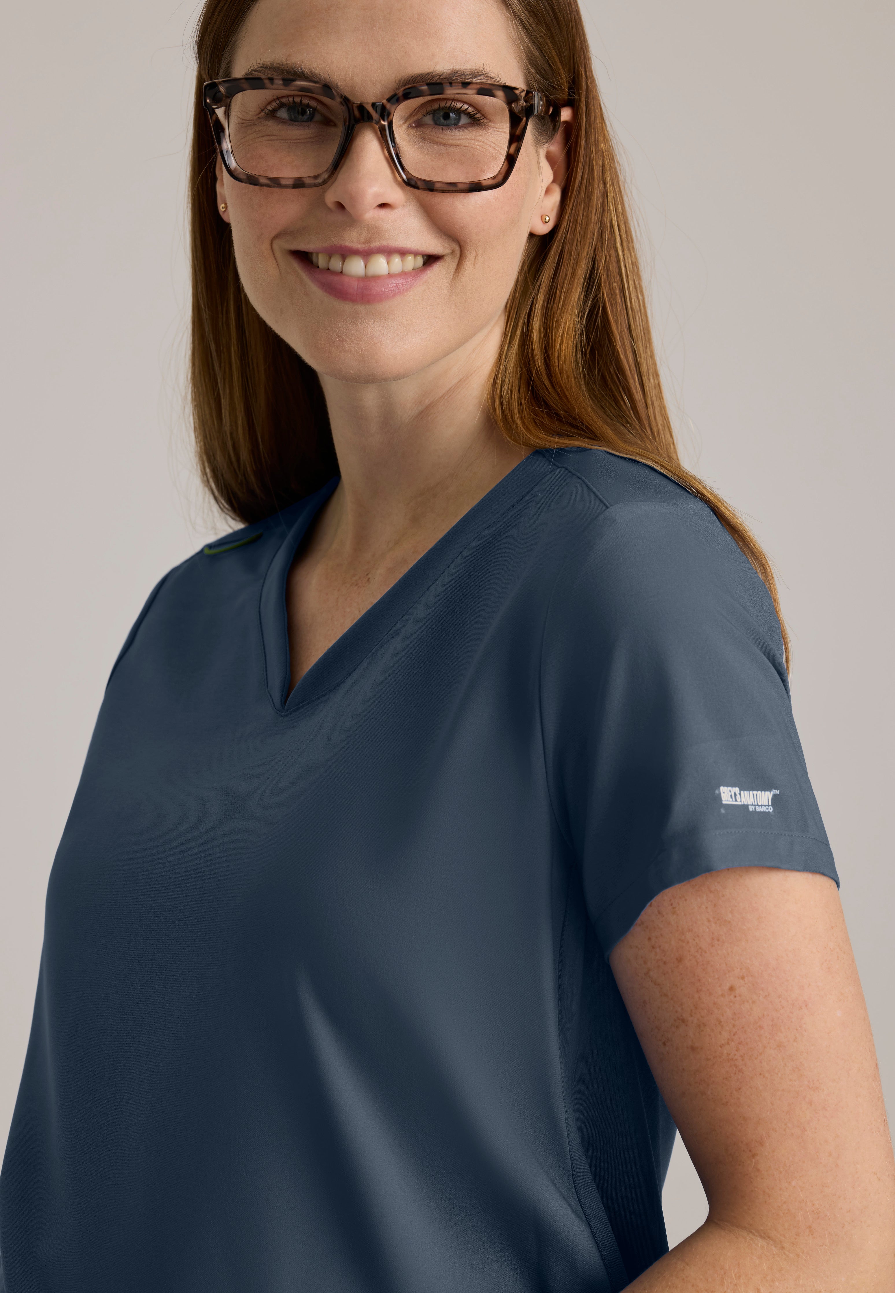 Detail Shot of the Promise Maternity Top in Steel from Grey's Anatomy™ by Barco Evolve
