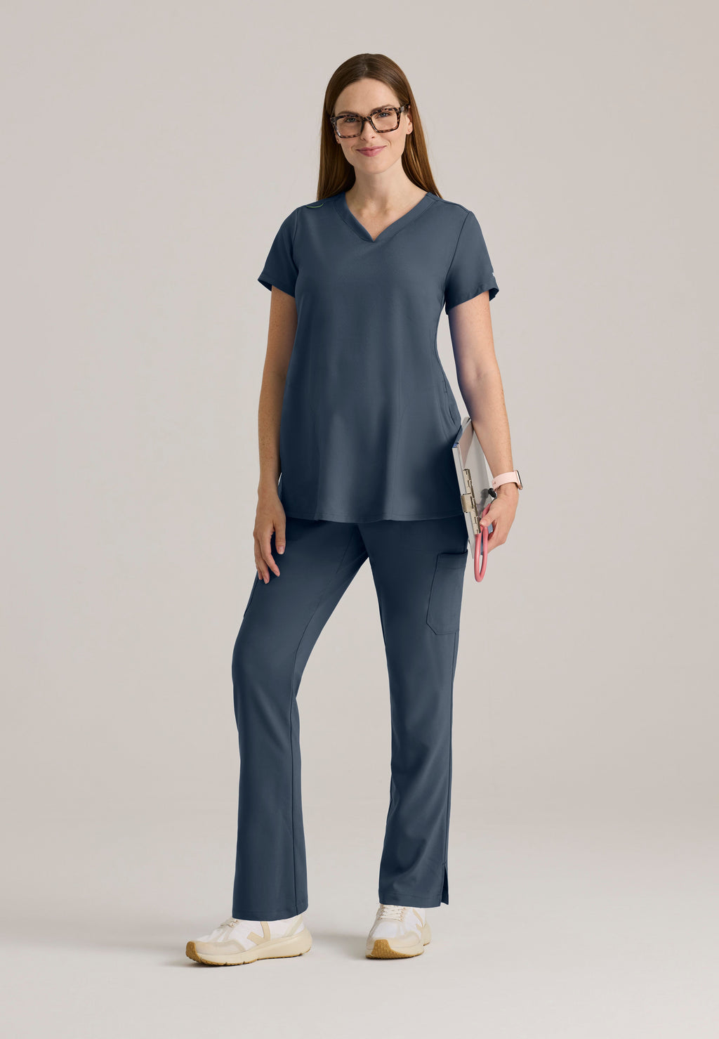 Full Body View of the Promise Maternity Pant in Steel from Grey's Anatomy™ by Barco Evolve