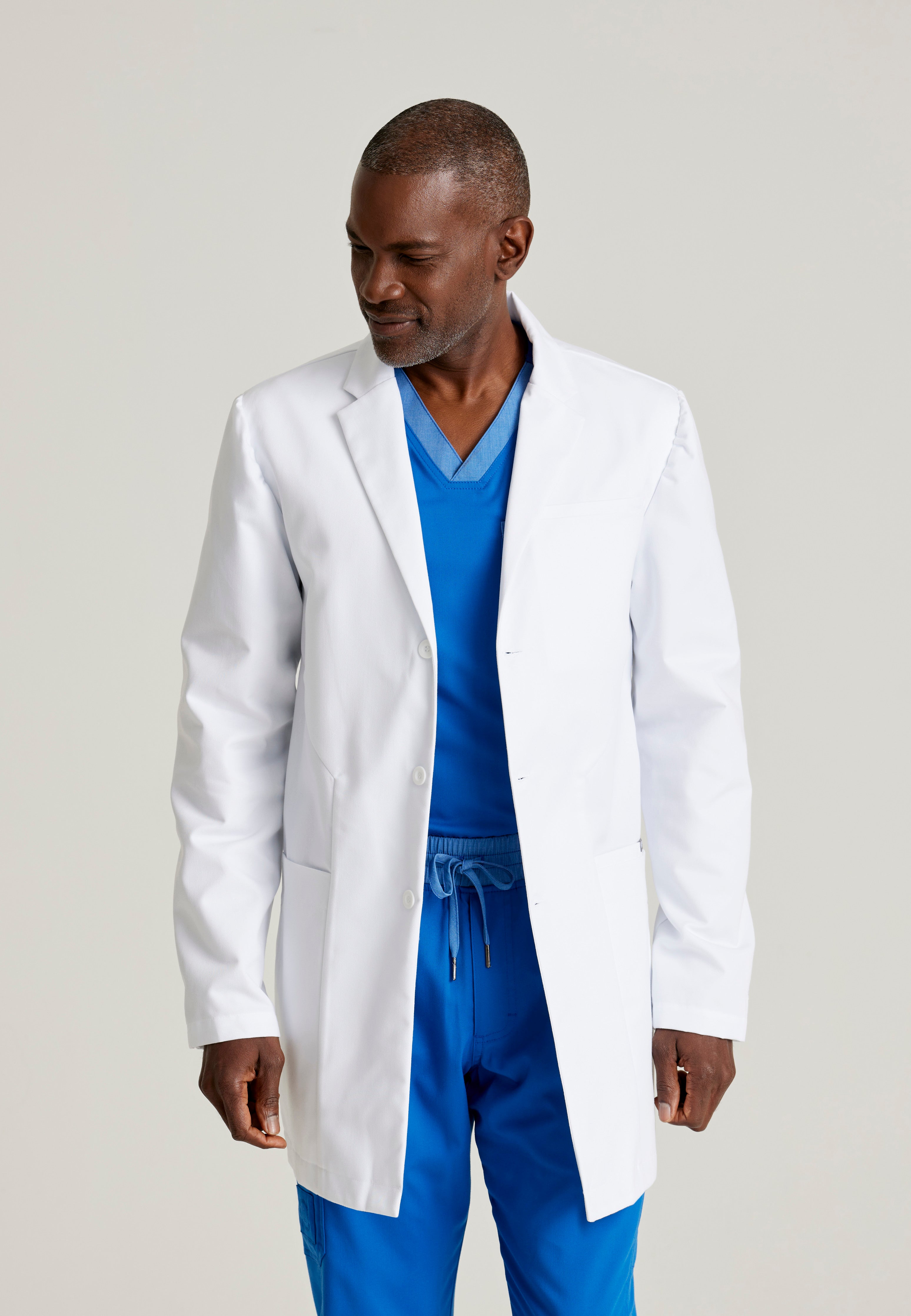 Front View of the Derek 6-Pocket 35" 3-Button Lab Coat in White from Grey's Anatomy™ by Barco Classic