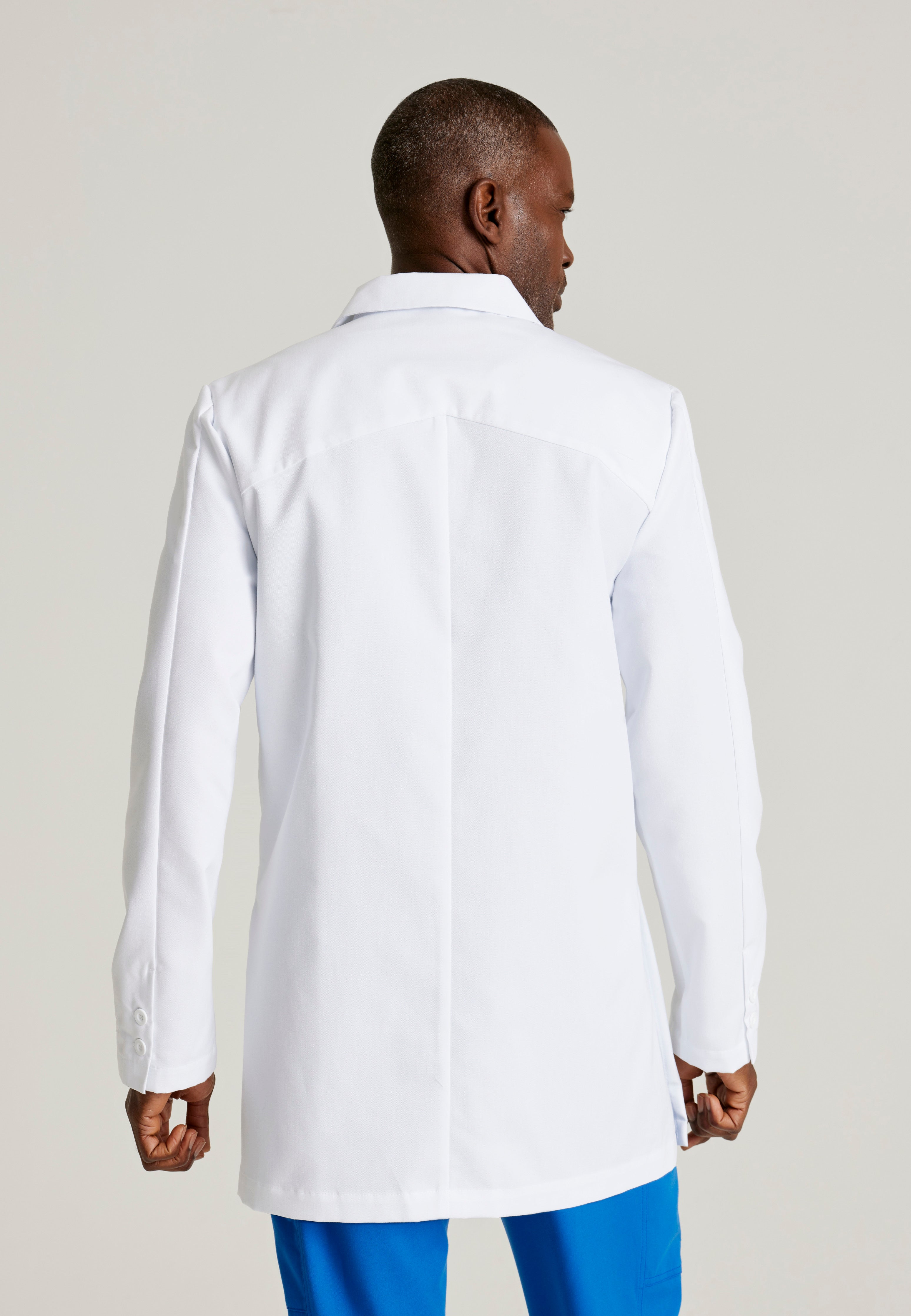Back View of the Derek 6-Pocket 35" 3-Button Lab Coat in White from Grey's Anatomy™ by Barco Classic