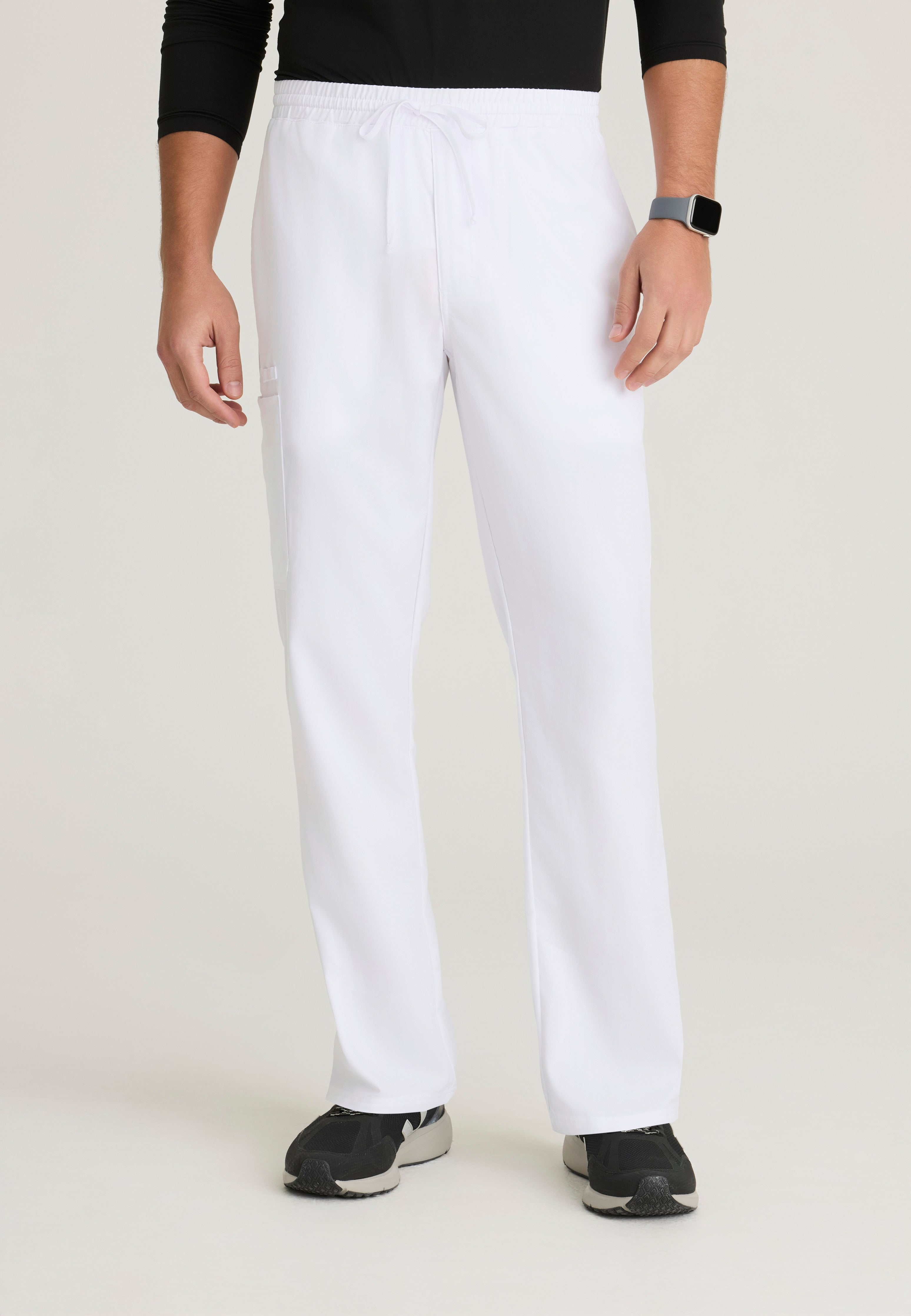 Front View of the Evan 5-Pocket Zip-Fly Scrub Pant in White from Grey's Anatomy™ by Barco Classic