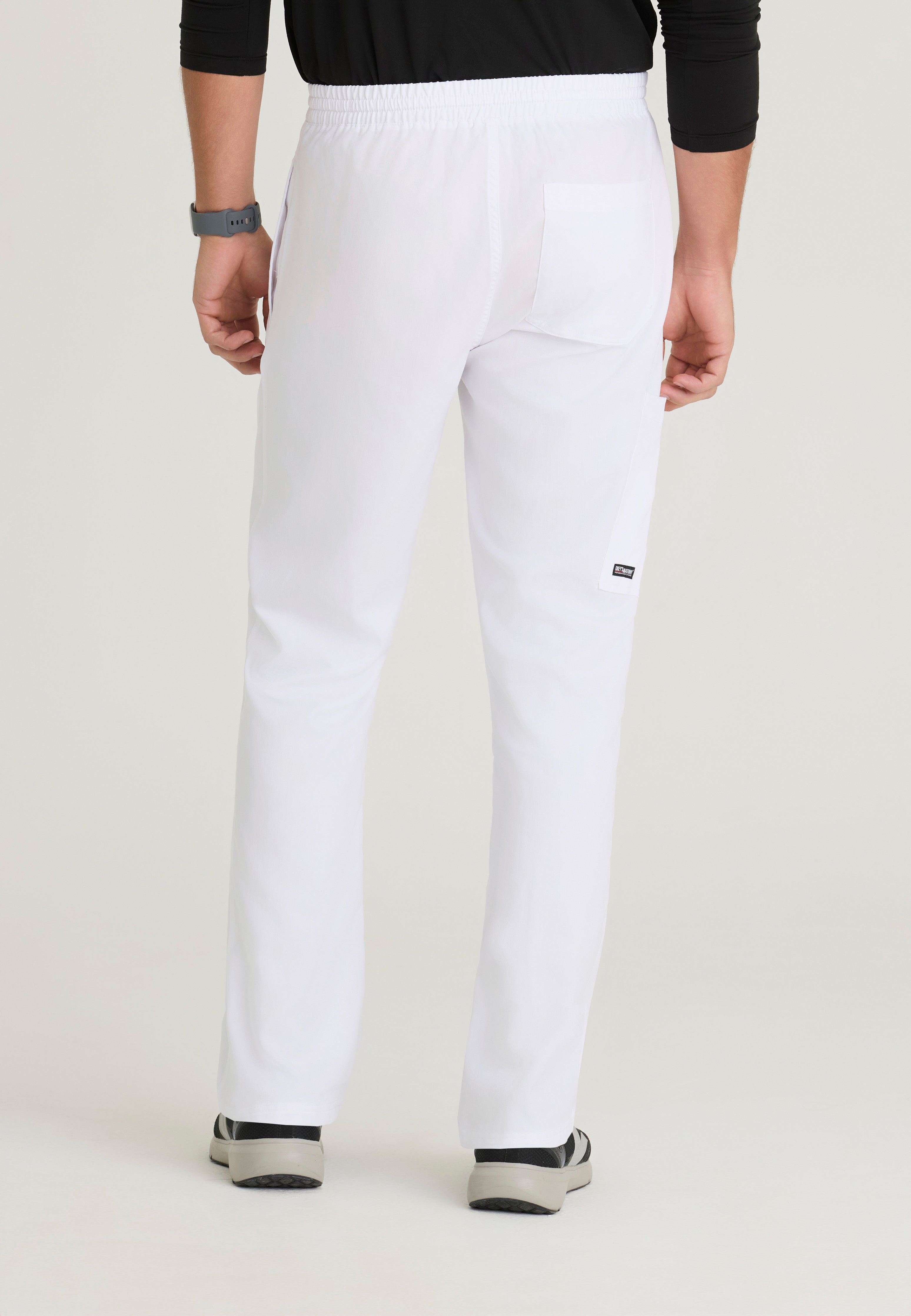 Back View of the Evan 5-Pocket Zip-Fly Scrub Pant in White from Grey's Anatomy™ by Barco Classic