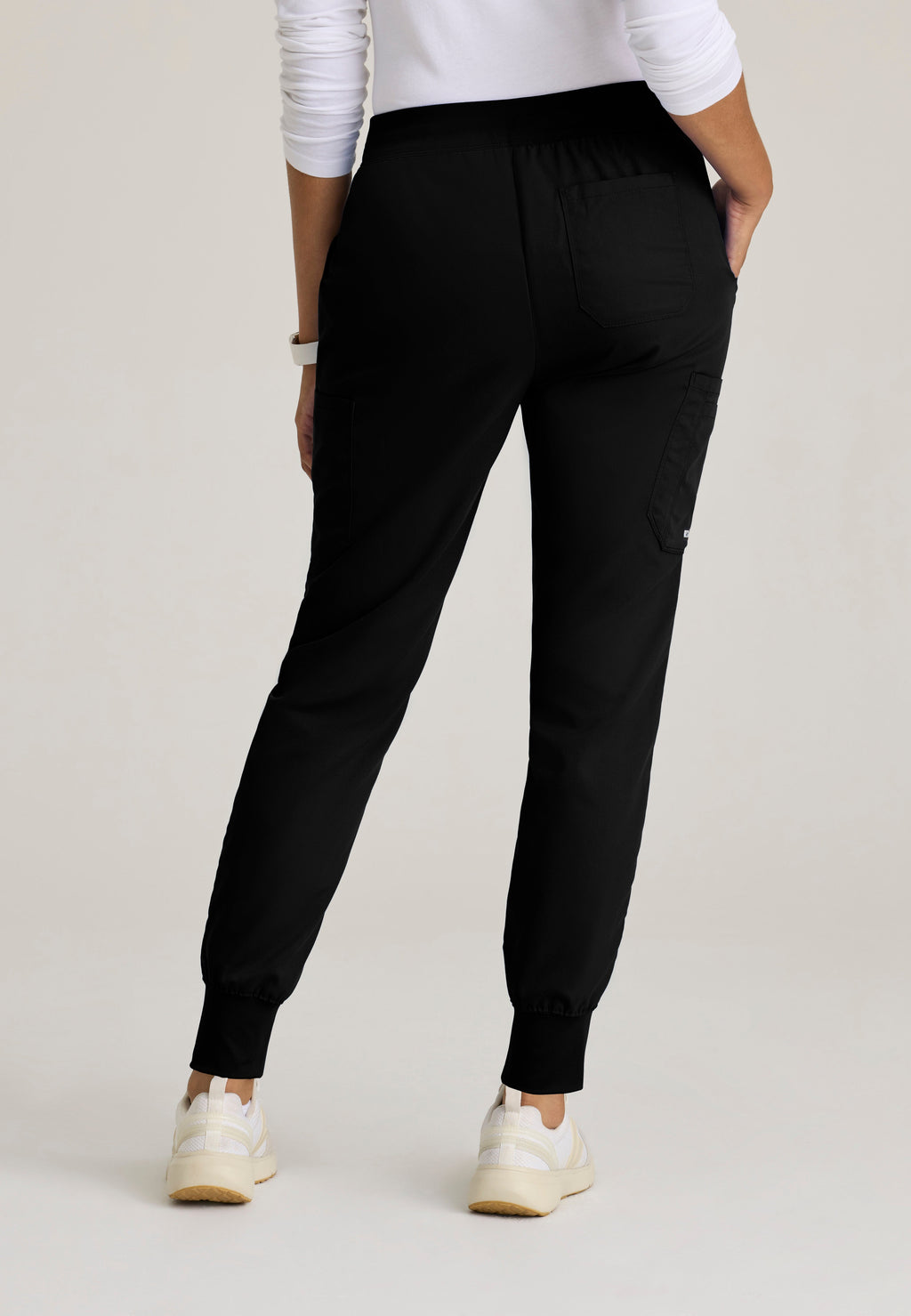 Back View of the Finley 6-Pocket Knit Waistband Jogger in Black from Grey's Anatomy™ by Barco Classic