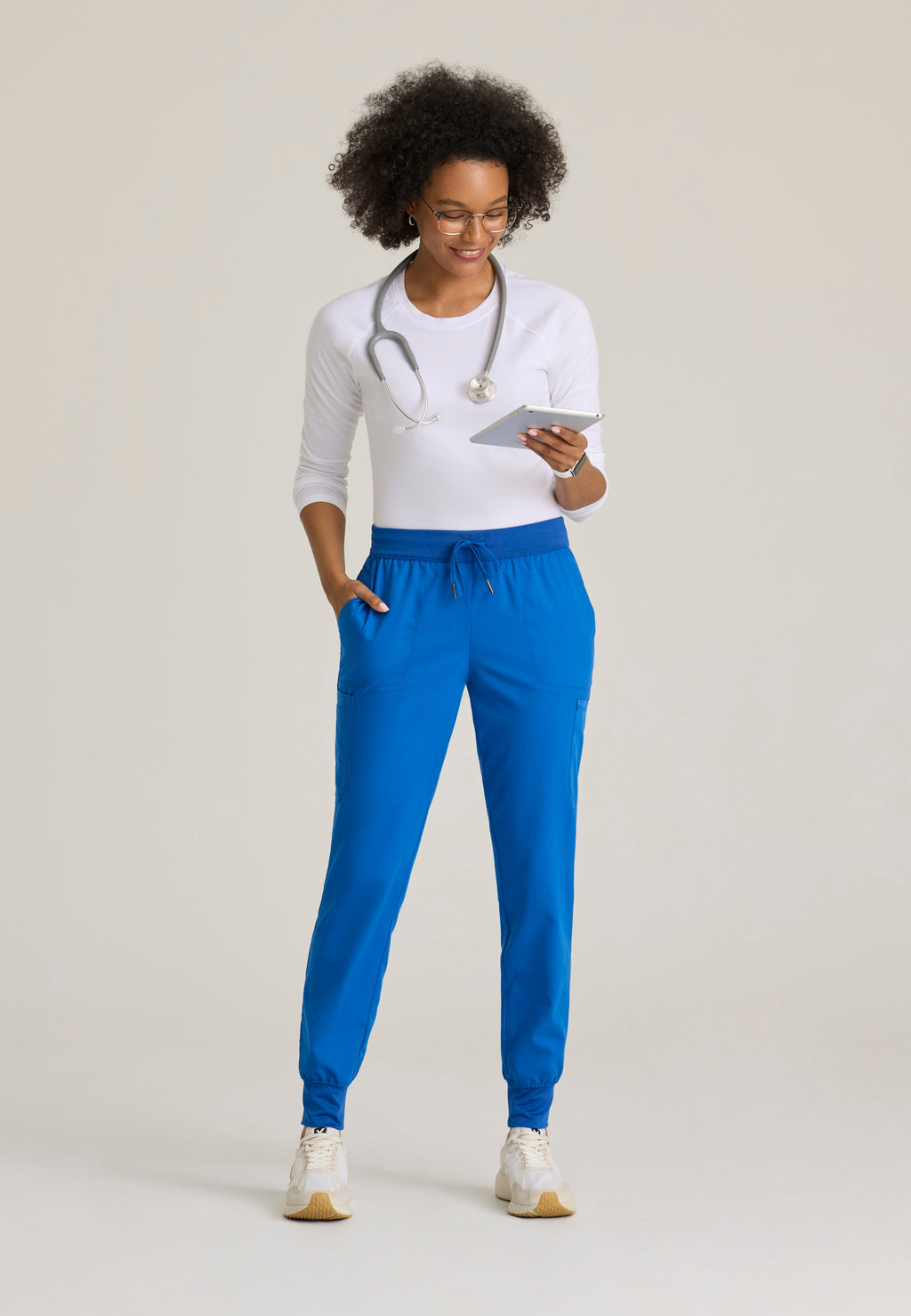 Full Body View of the Finley 6-Pocket Knit Waistband Jogger in New Royal from Grey's Anatomy™ by Barco Classic