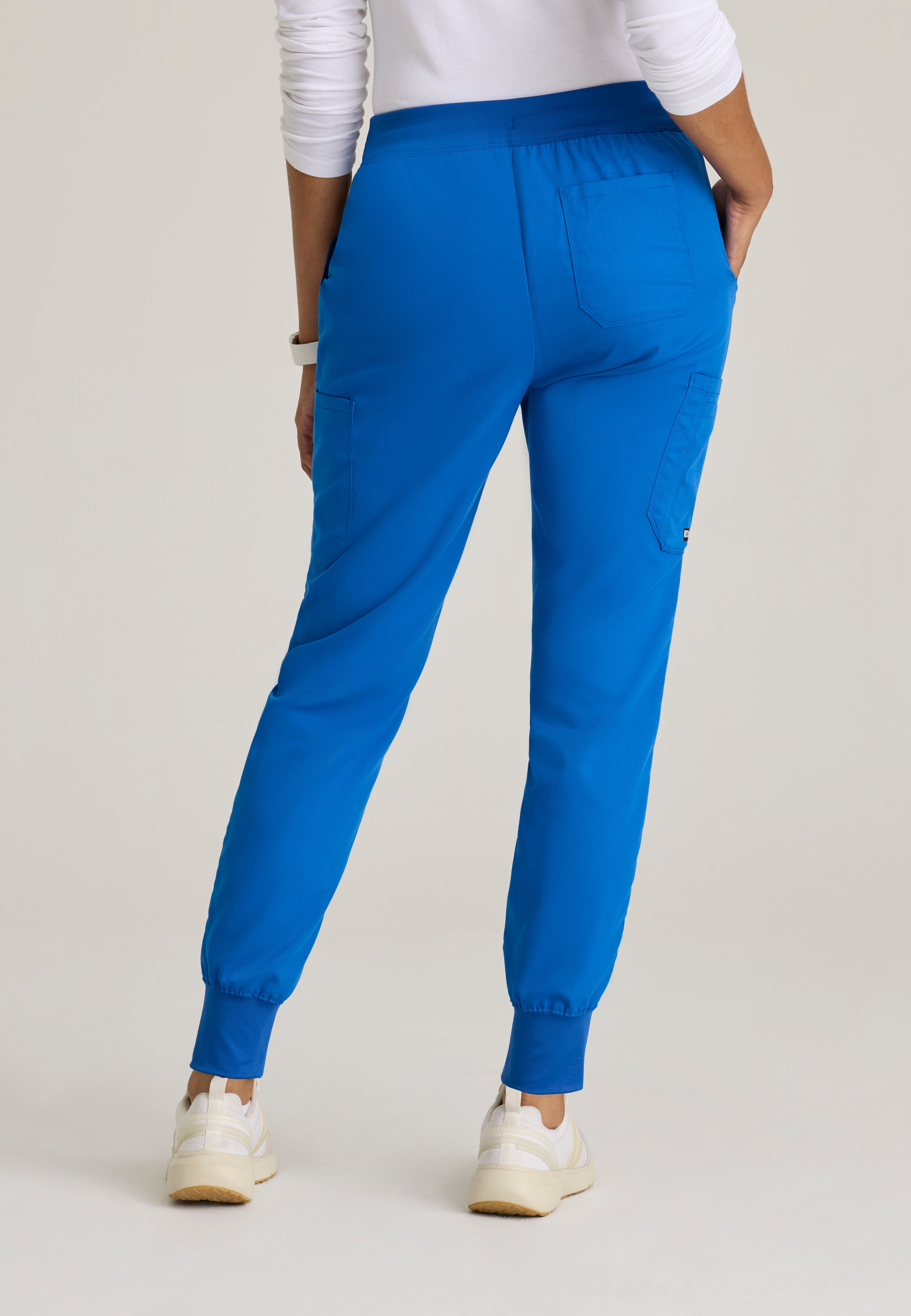 Back View of the Finley 6-Pocket Knit Waistband Jogger in New Royal from Grey's Anatomy™ by Barco Classic