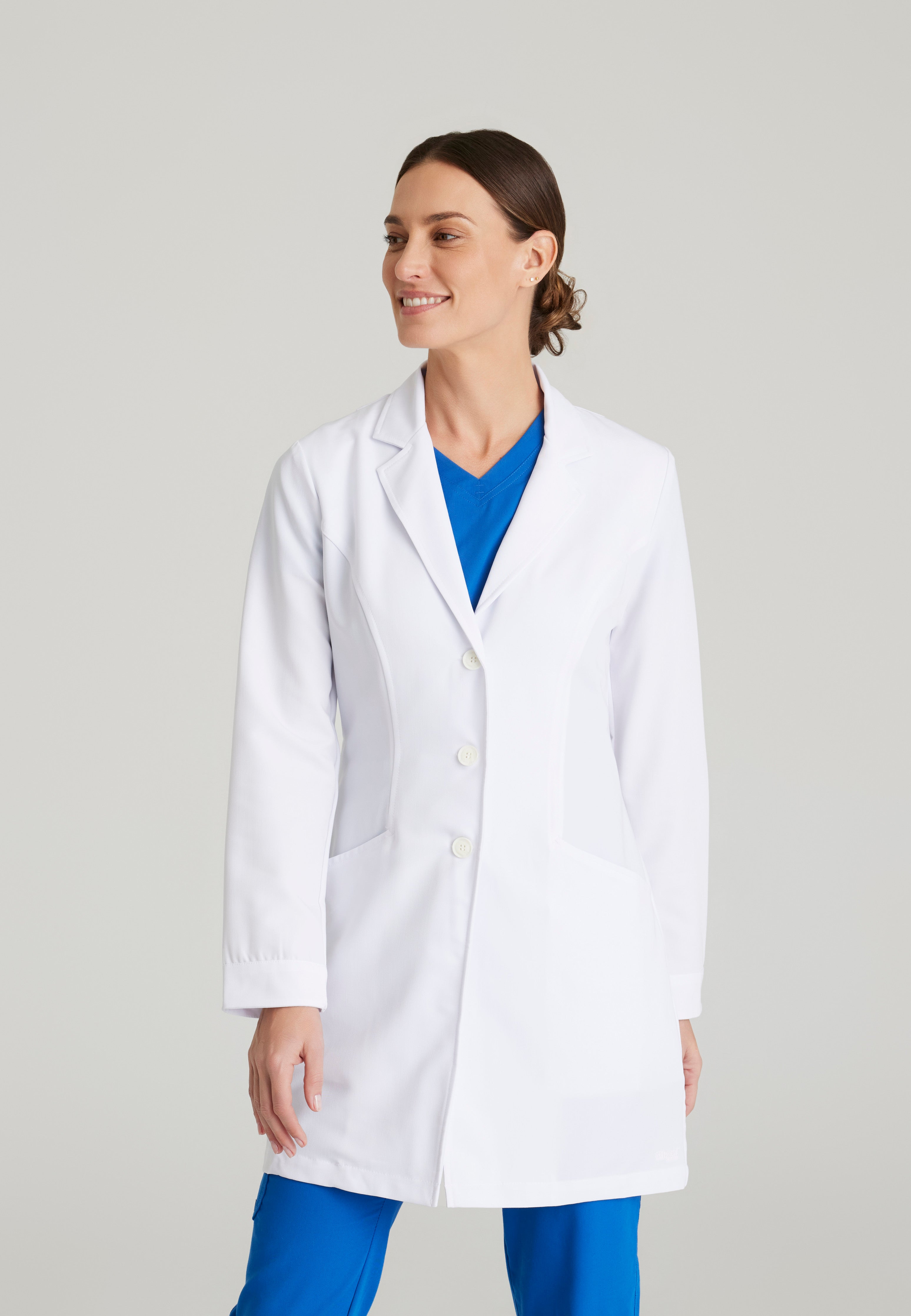 Front View of the Eve 2-Pocket 34" Lab Coat in White from Grey's Anatomy™ by Barco Signature