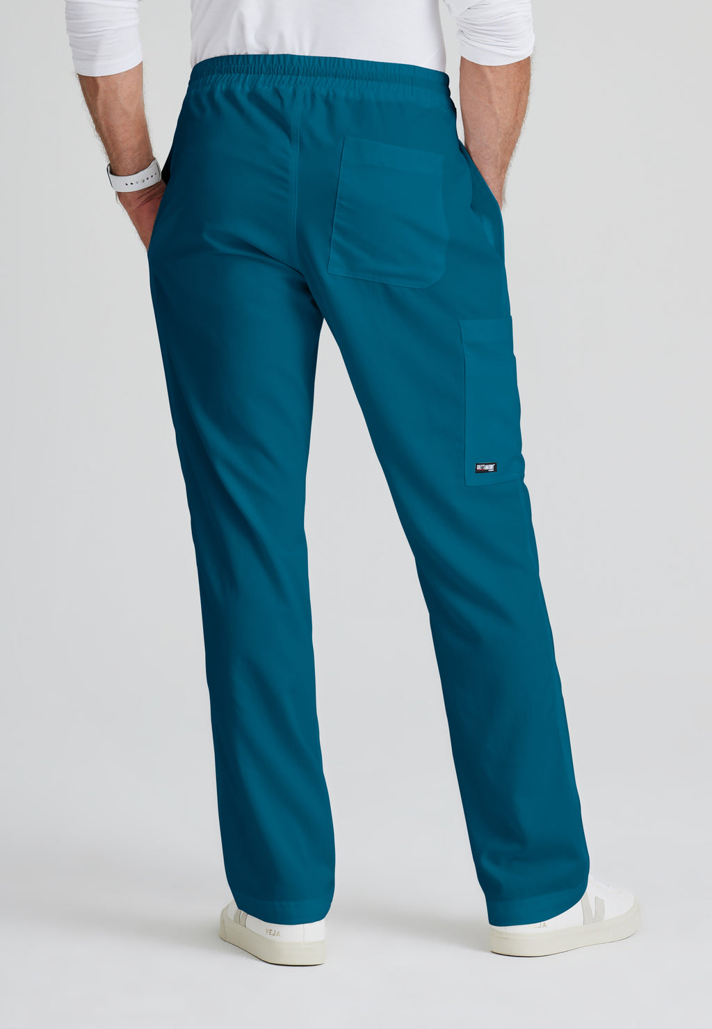 Back View of the Evan 5-Pocket Zip-Fly Scrub Pant in Bahama from Grey's Anatomy™ by Barco Classic