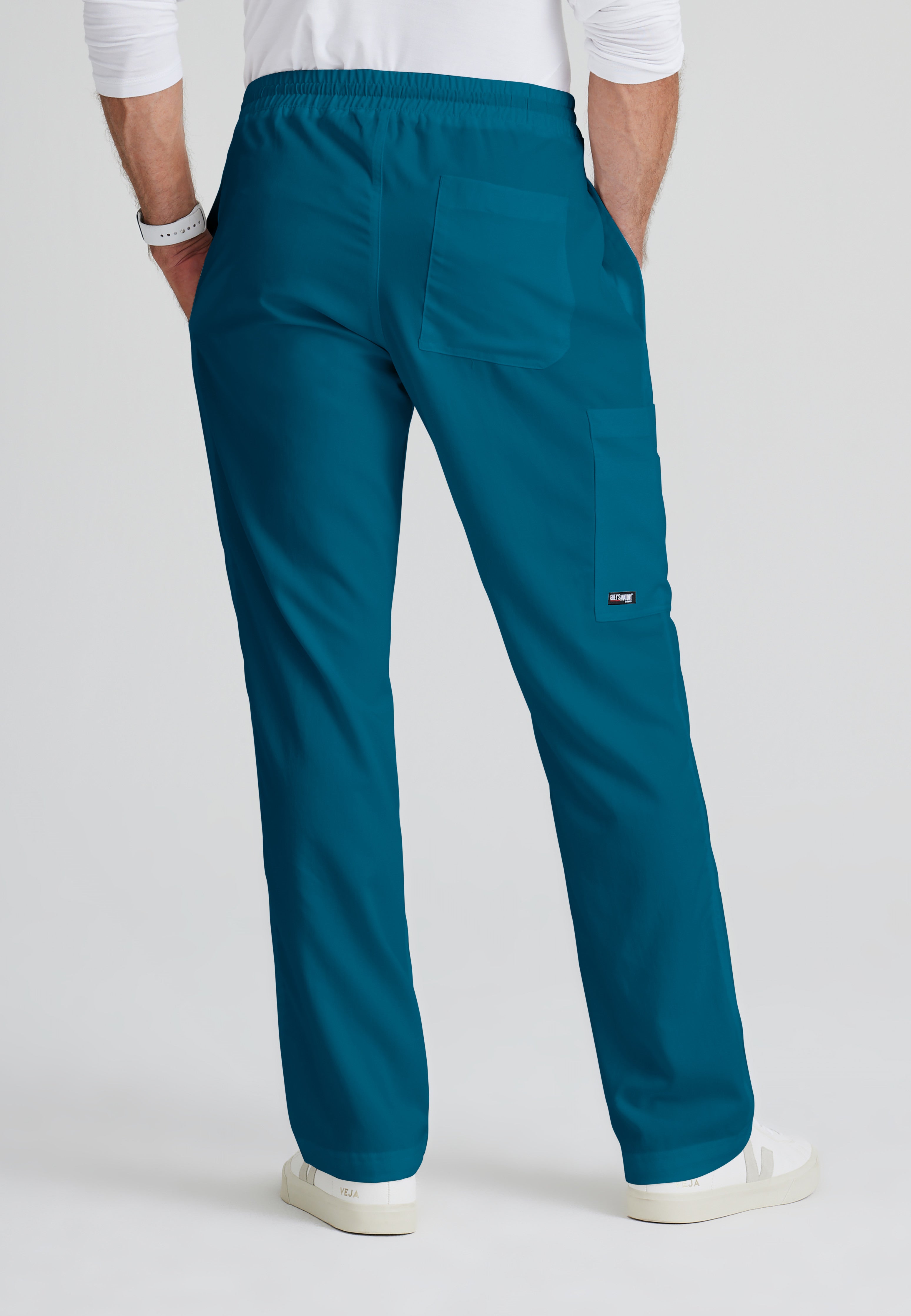 Back View of the Evan 5-Pocket Zip-Fly Scrub Pant in Bahama from Grey's Anatomy™ by Barco Classic