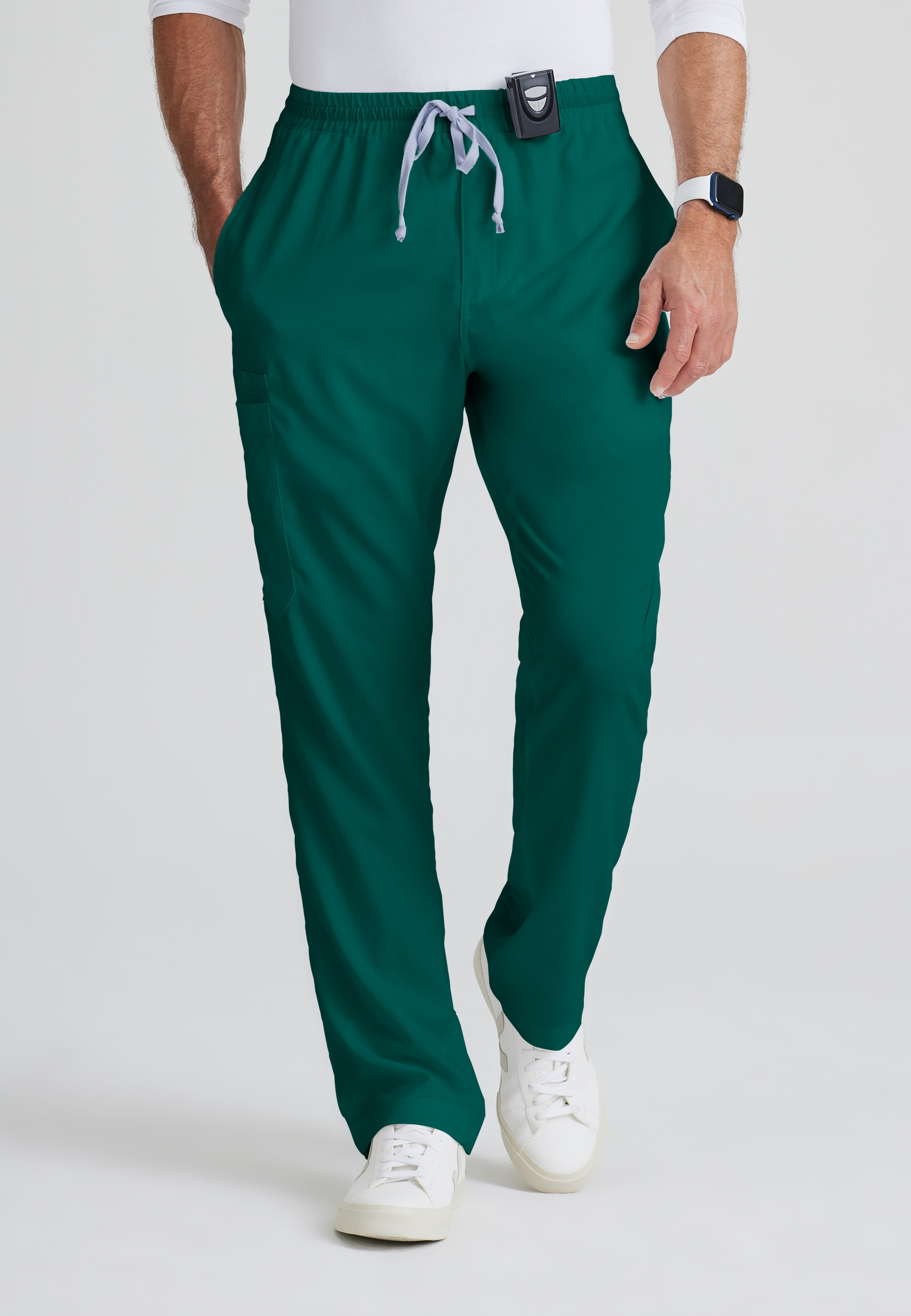 Front View of the Evan 5-Pocket Zip-Fly Scrub Pant in Hunter Green from Grey's Anatomy™ by Barco Classic