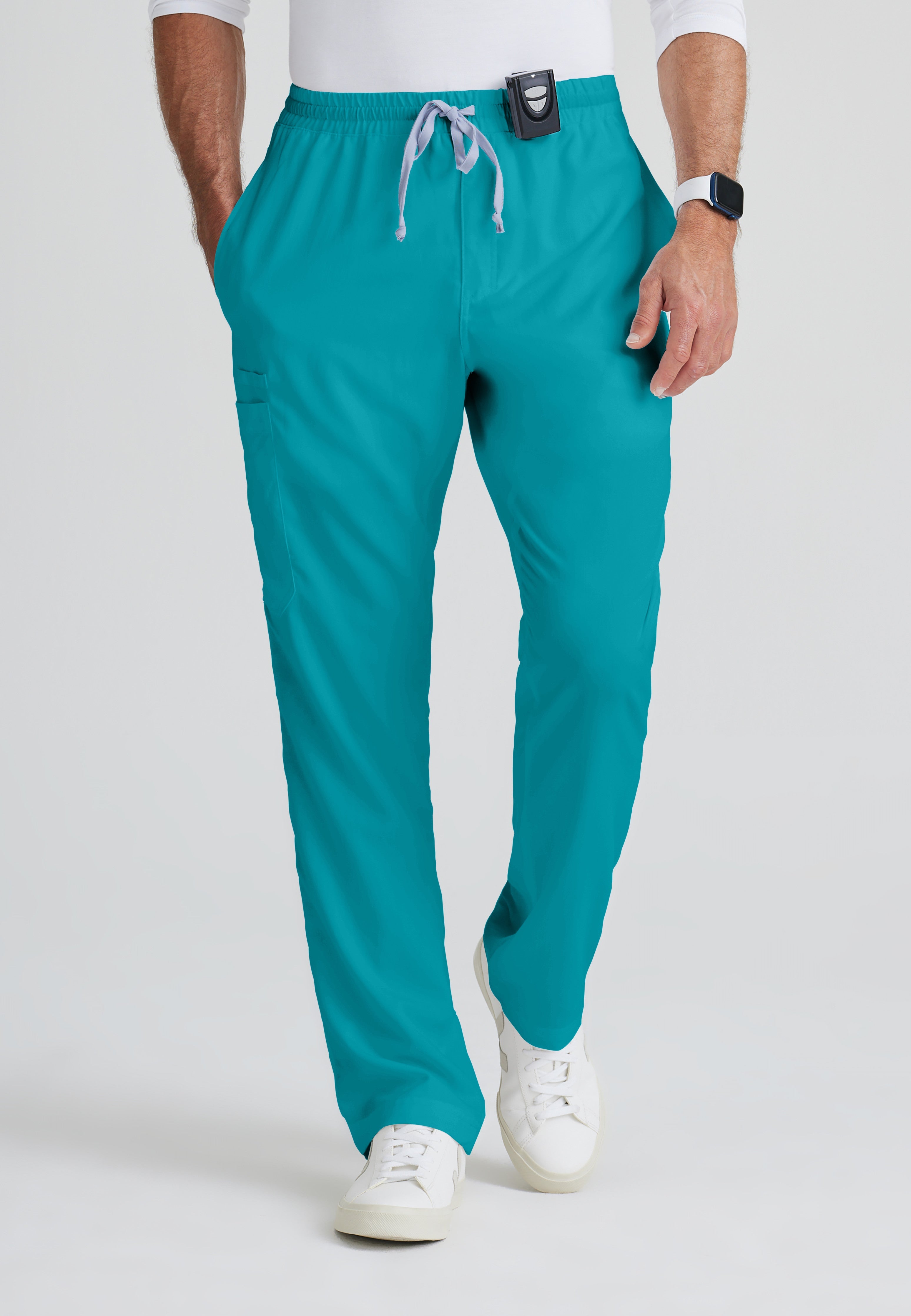 Front View of the Evan 5-Pocket Zip-Fly Scrub Pant in Teal from Grey's Anatomy™ by Barco Classic