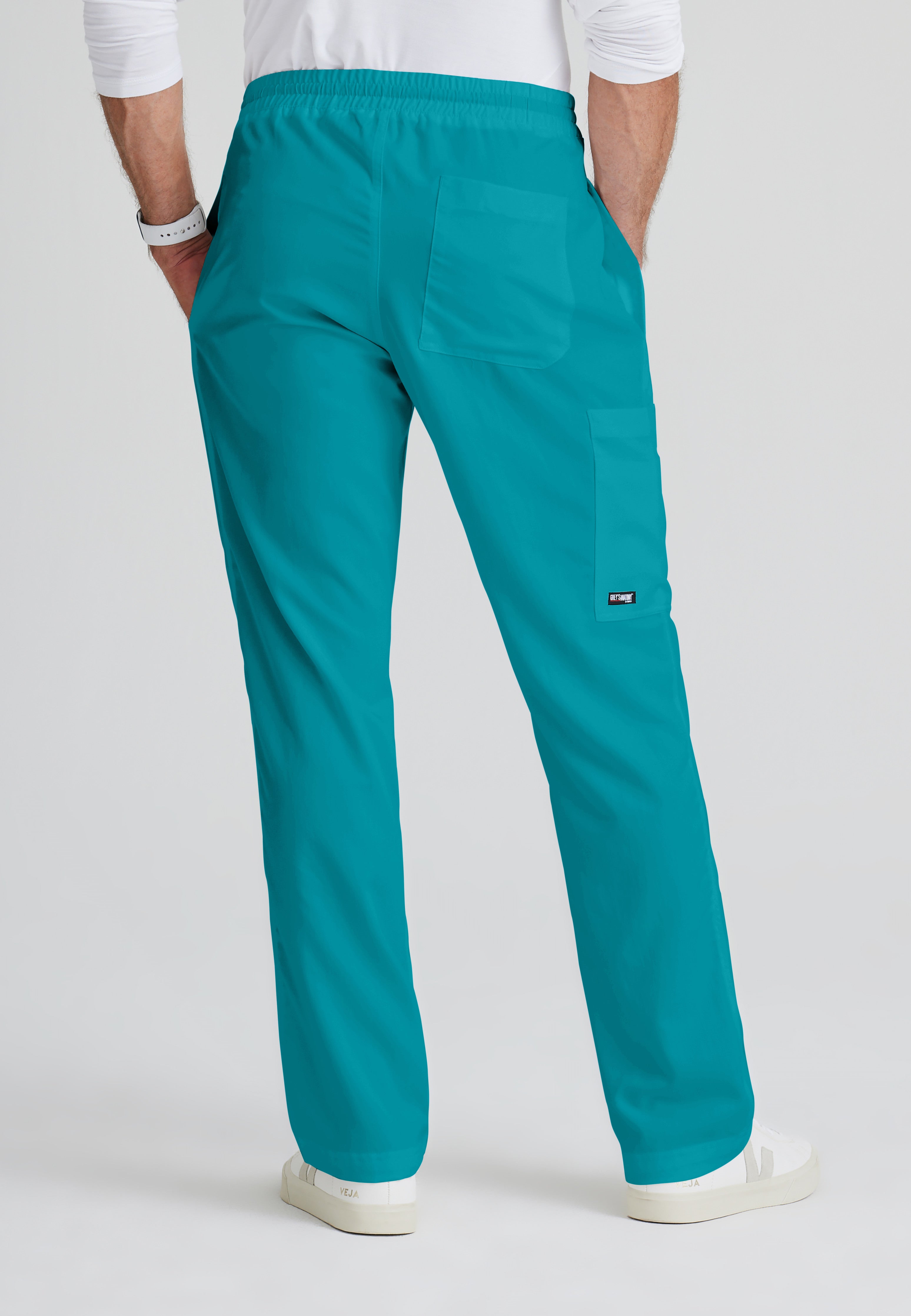 Back View of the Evan 5-Pocket Zip-Fly Scrub Pant in Teal from Grey's Anatomy™ by Barco Classic