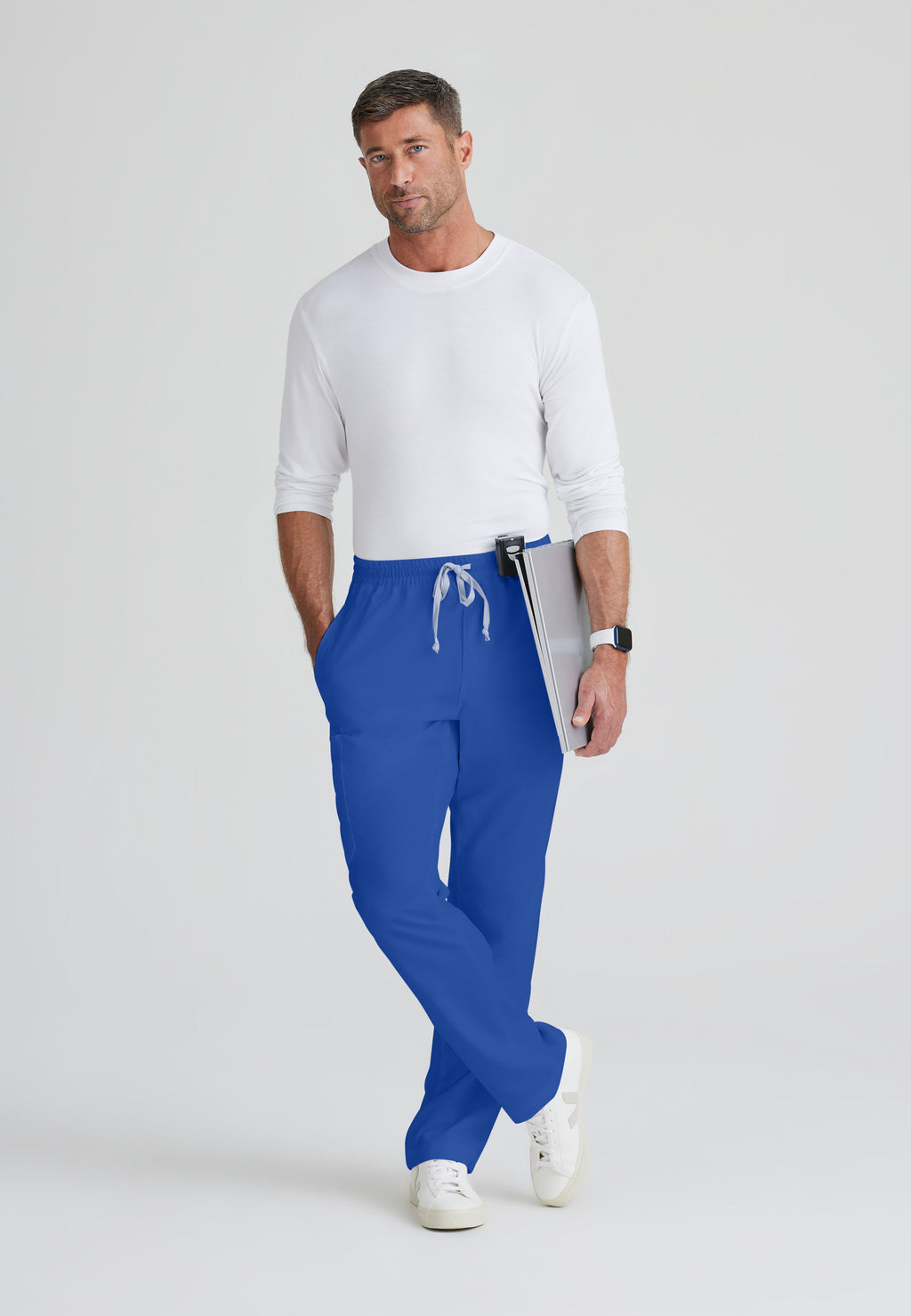 Full Body View of the Evan 5-Pocket Zip-Fly Scrub Pant in Galaxy from Grey's Anatomy™ by Barco Classic