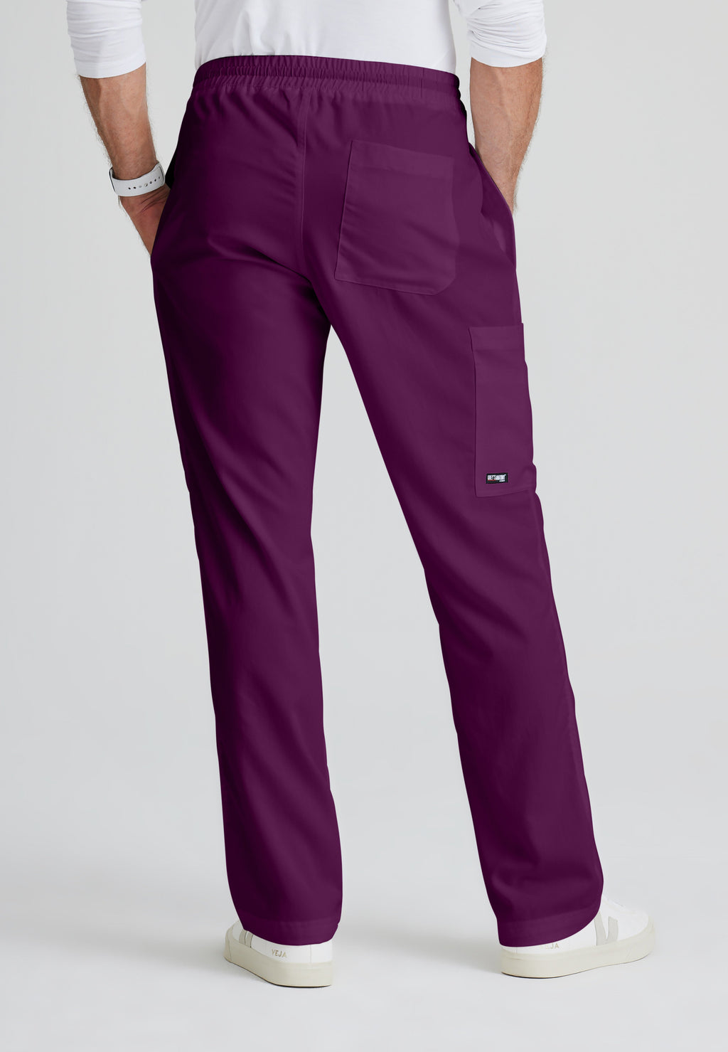 Back View of the Evan 5-Pocket Zip-Fly Scrub Pant in Wine from Grey's Anatomy™ by Barco Classic