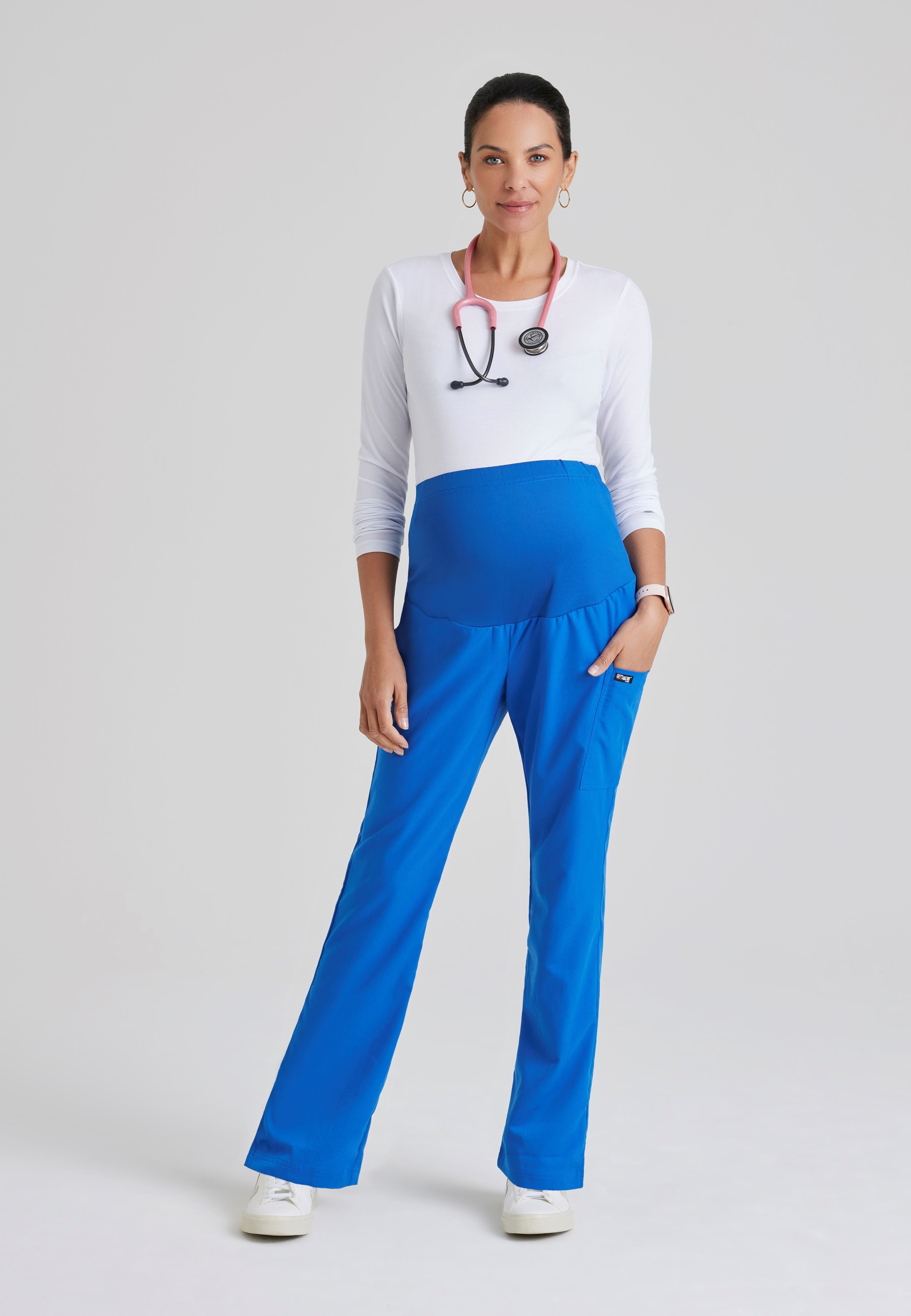 Full Body View of the Lilah Maternity Scrub Pant in Scarlet Red from Grey's Anatomy™ by Barco Classic