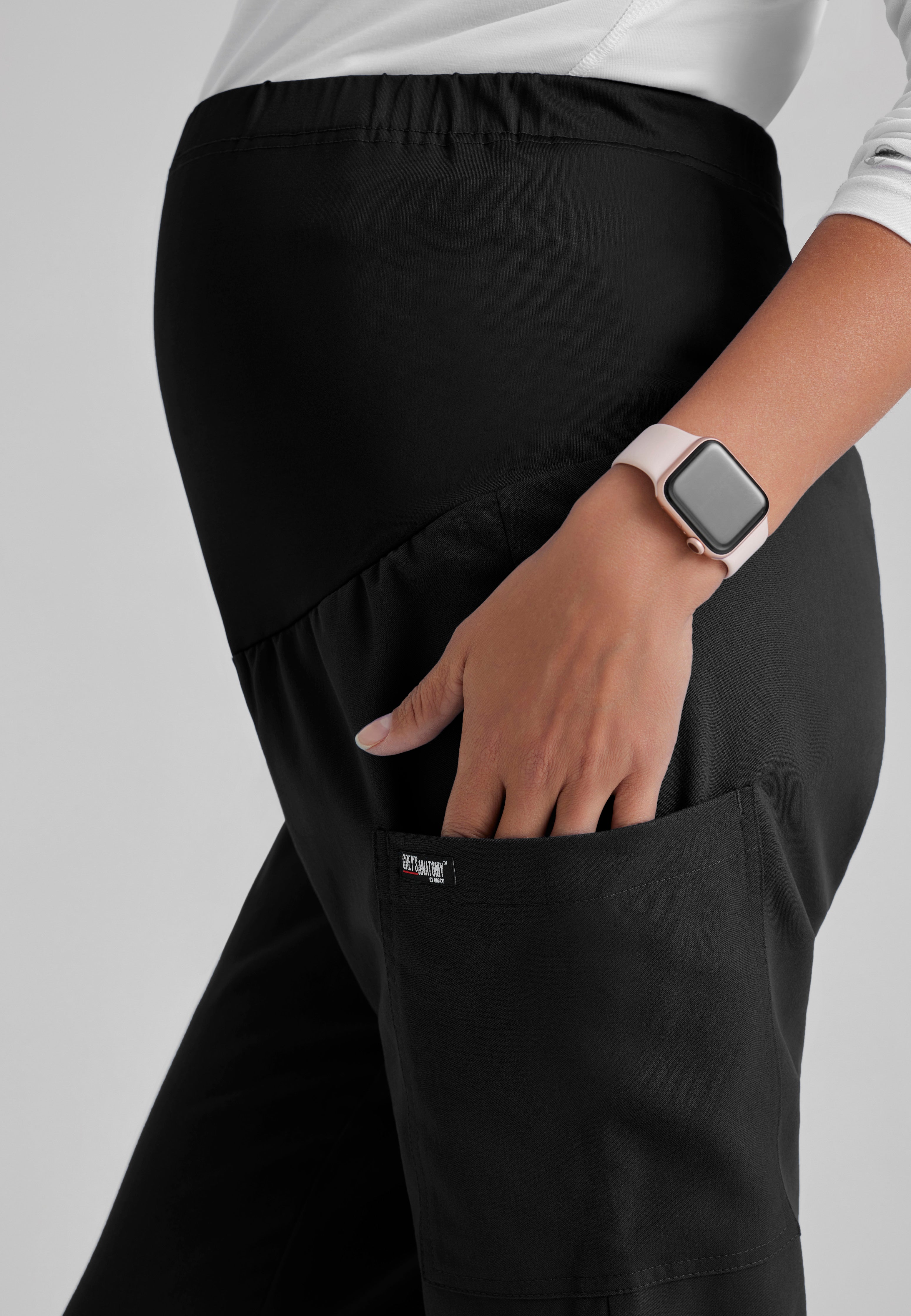 Detail Shot of the Lilah Maternity Scrub Pant in Black from Grey's Anatomy™ by Barco Classic