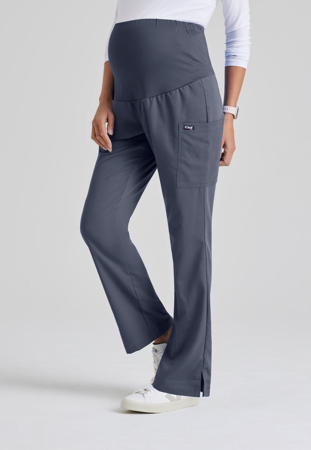 Side View of the Lilah Maternity Scrub Pant in Steel from Grey's Anatomy™ by Barco Classic