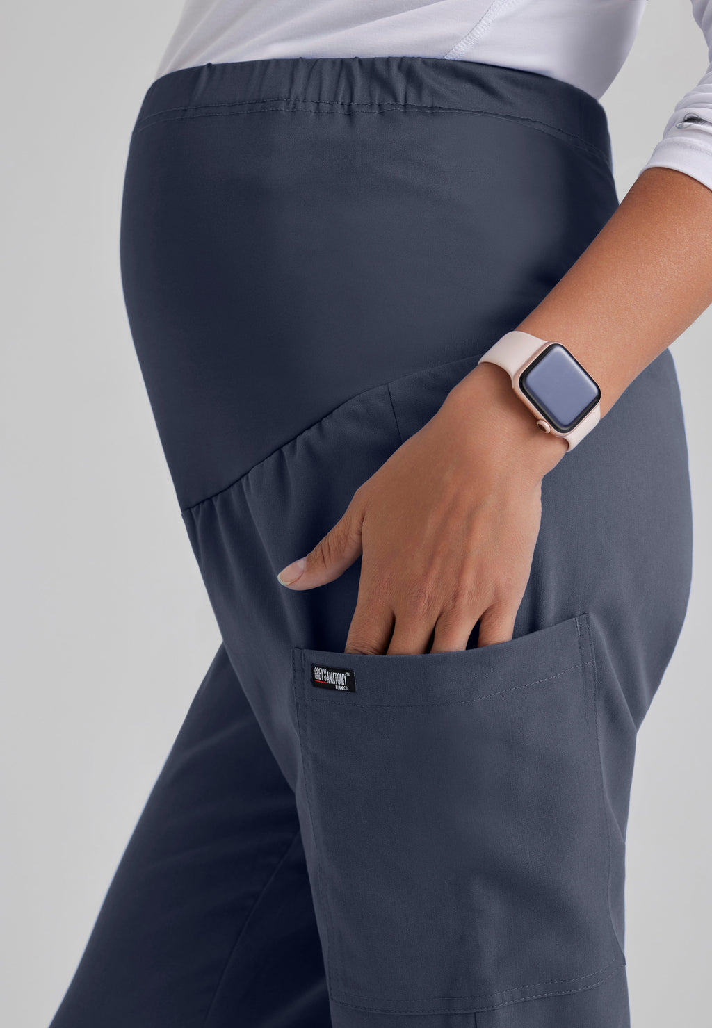 Detail Shot of the Lilah Maternity Scrub Pant in Steel from Grey's Anatomy™ by Barco Classic
