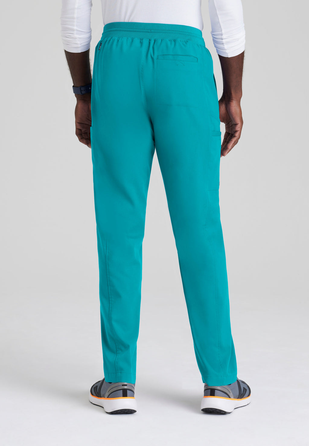 Back View of the Hudson Straight Leg Drawcord Pant in Teal from Grey's Anatomy™ by Barco Spandex Stretch