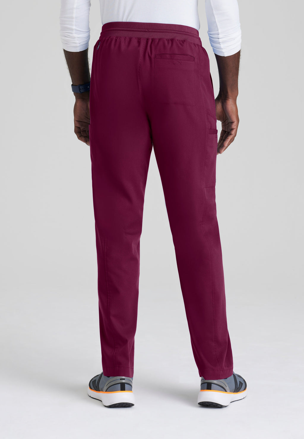 Back View of the Hudson Straight Leg Drawcord Pant in Wine from Grey's Anatomy™ by Barco Spandex Stretch
