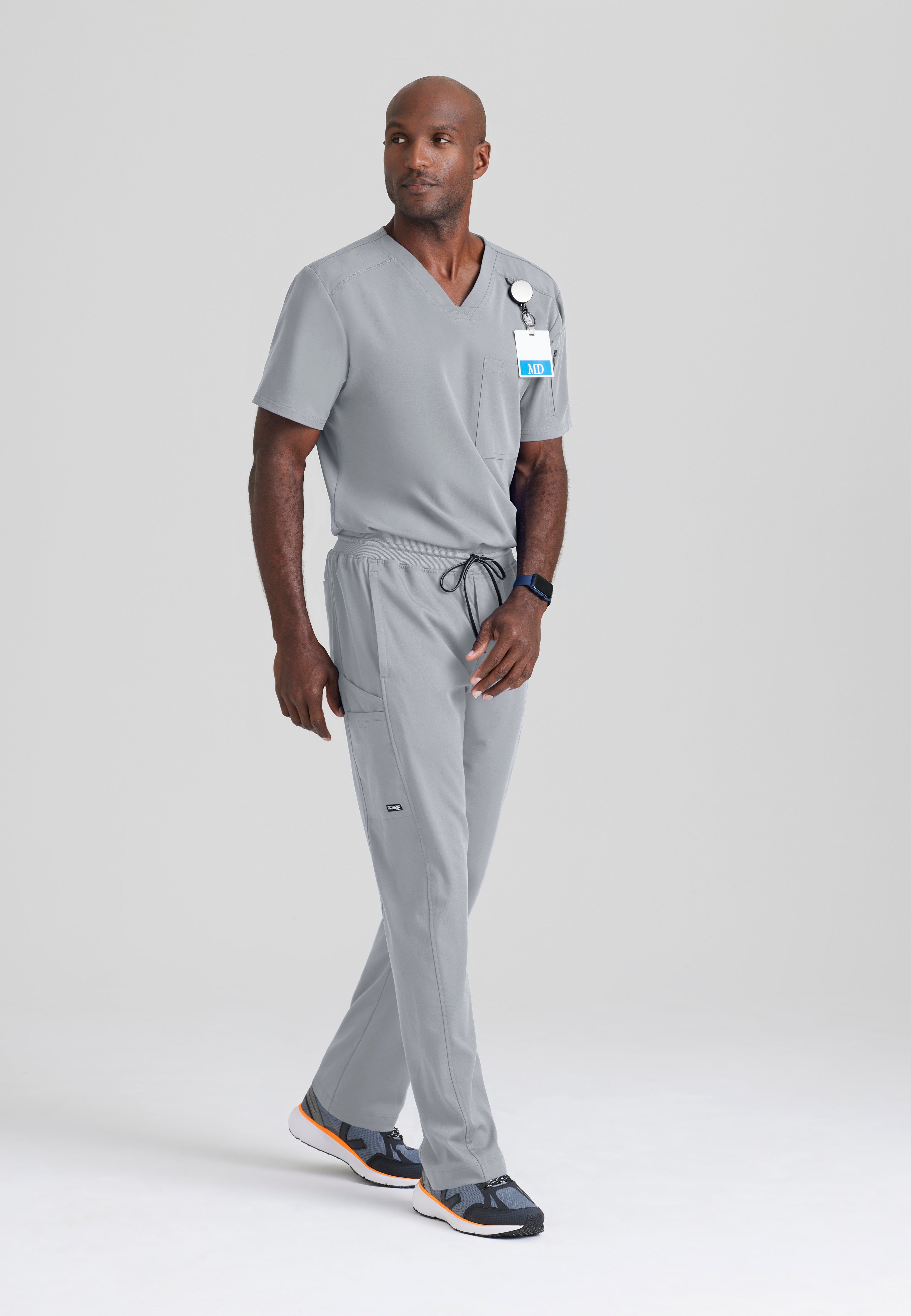 Full Body View of the Murphy 2-Pocket V-Neck Scrub Top in Moonstruck from Grey's Anatomy™ by Barco Spandex Stretch