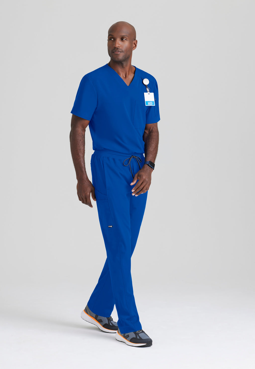Full Body View of the Murphy 2-Pocket V-Neck Scrub Top in Galaxy from Grey's Anatomy™ by Barco Spandex Stretch