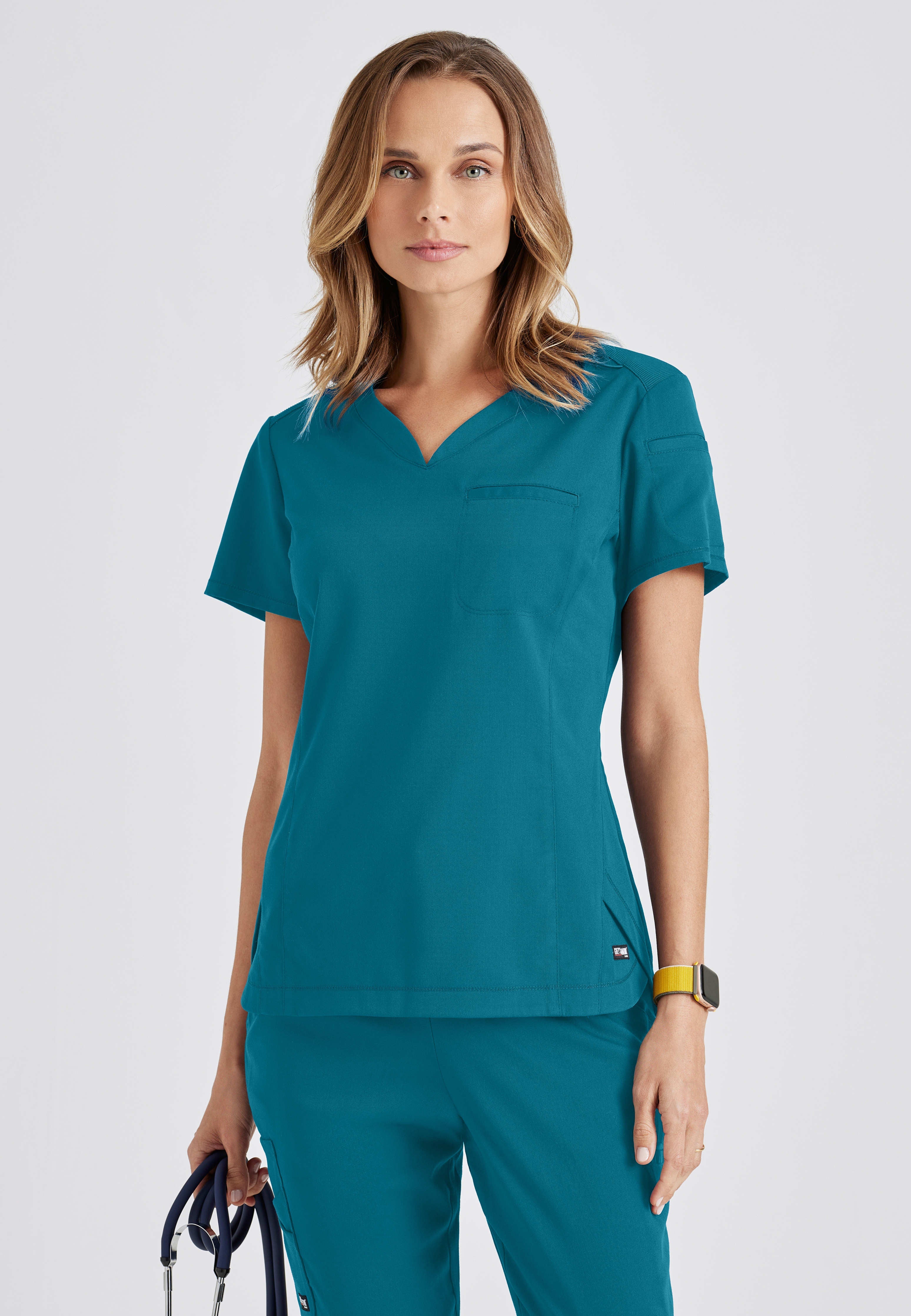 Grey's Anatomy Spandex-Stretch Women's bahama 2 Pocket V-Neck Tuck In Top