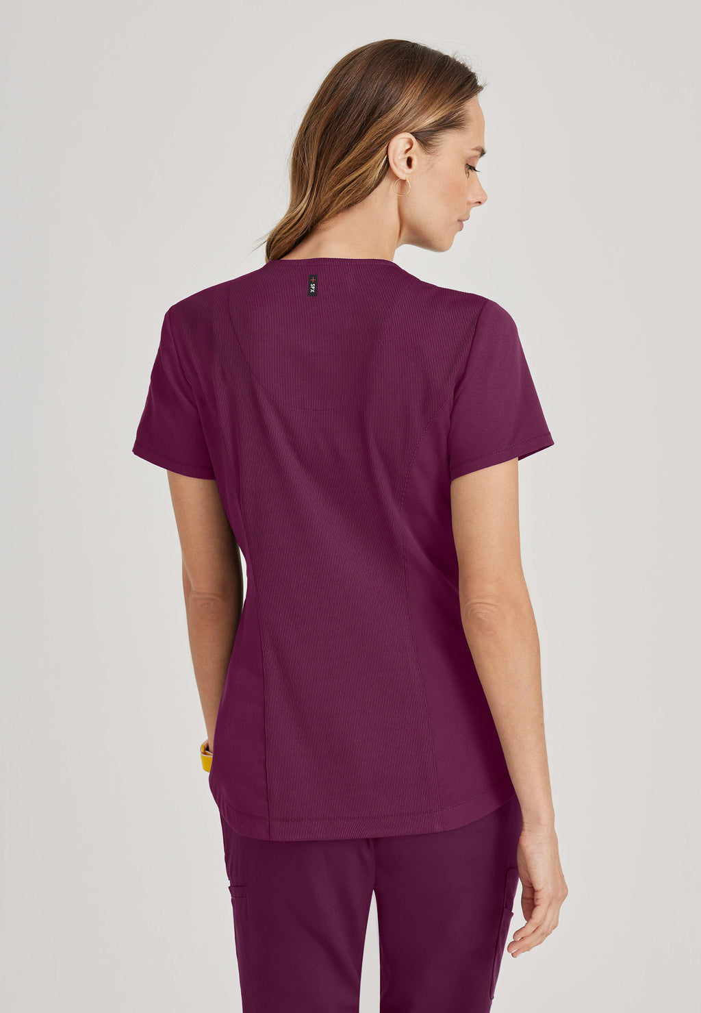 Grey's Anatomy Spandex-Stretch Women's wine red 2 Pocket V-Neck Tuck In Top