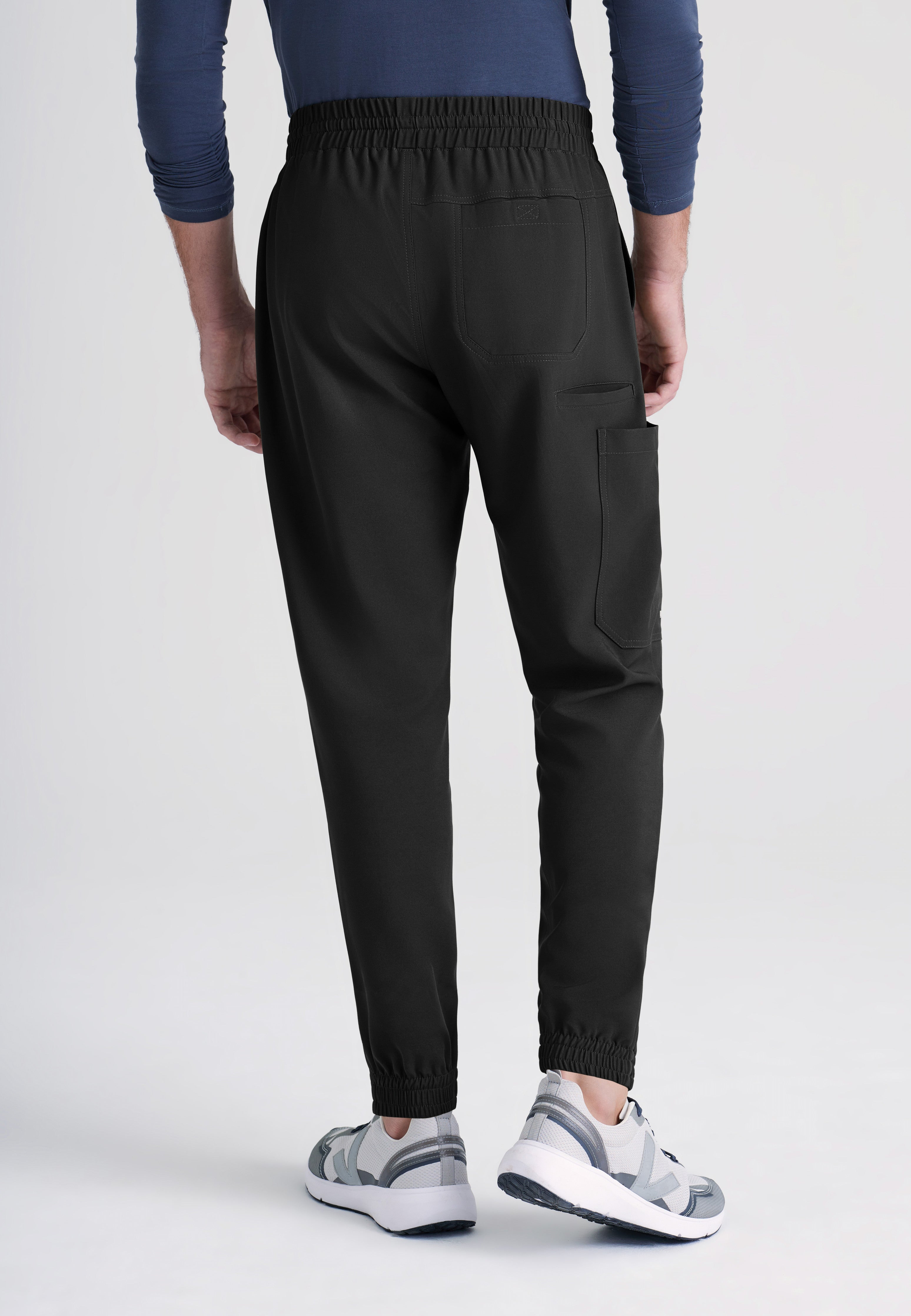 Back View of the Voyager 5-Pocket CICLO® Jogger Scrub Pant in Black from Grey's Anatomy™ by Barco Evolve